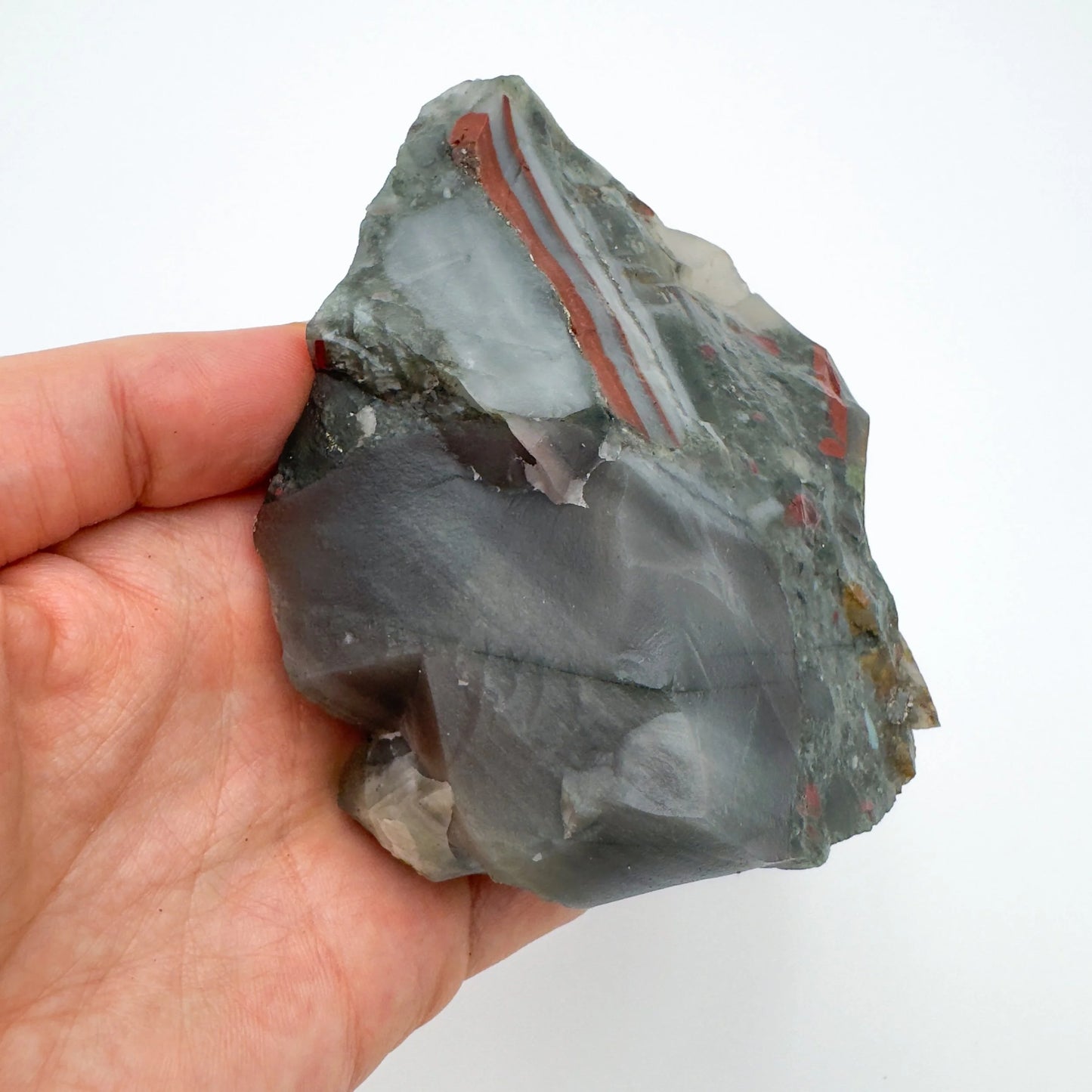 Detail shot of Grade AA Bloodstone specimen under natural light