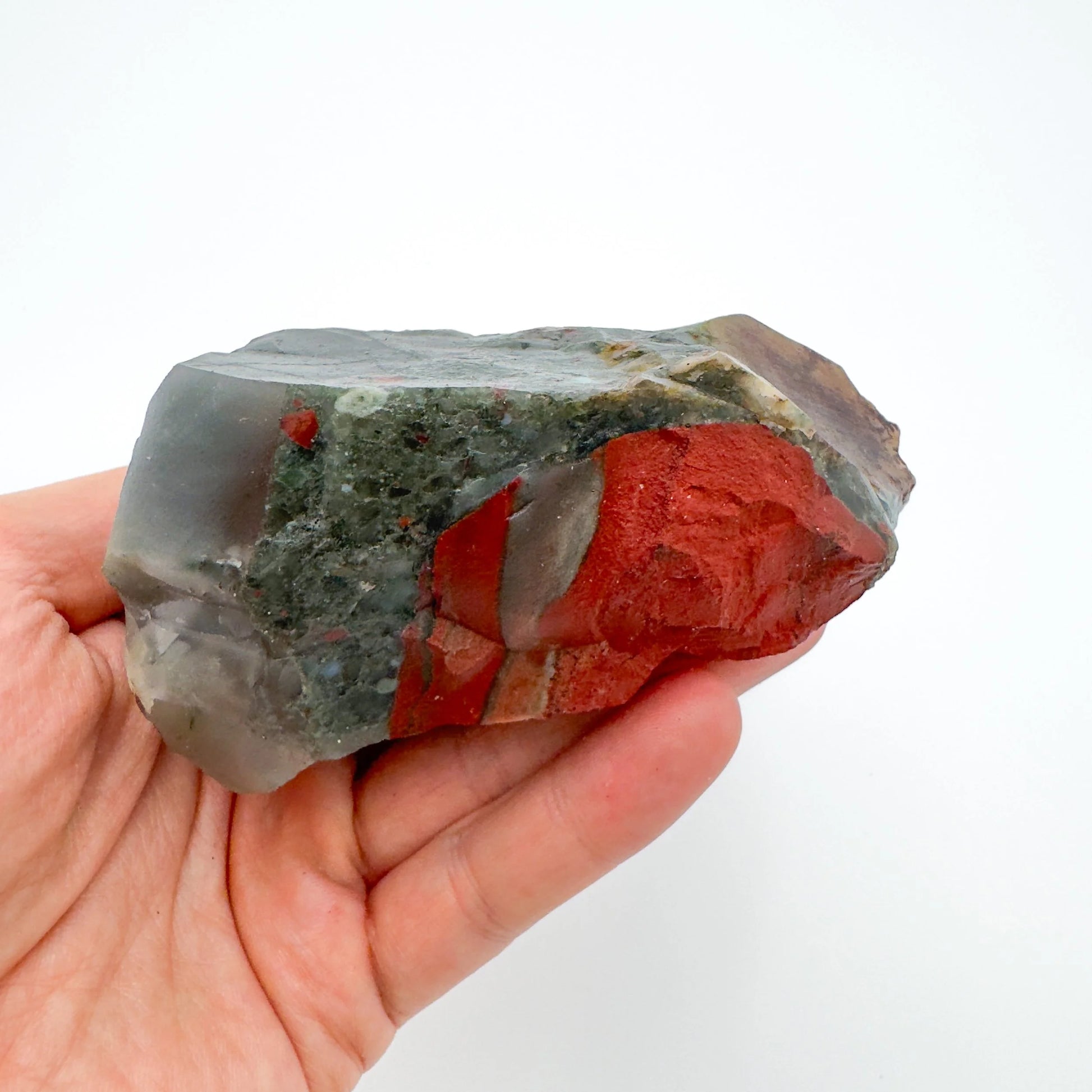 Full profile of Grade AA Bloodstone specimen ready to ship from Beyond Bohemian