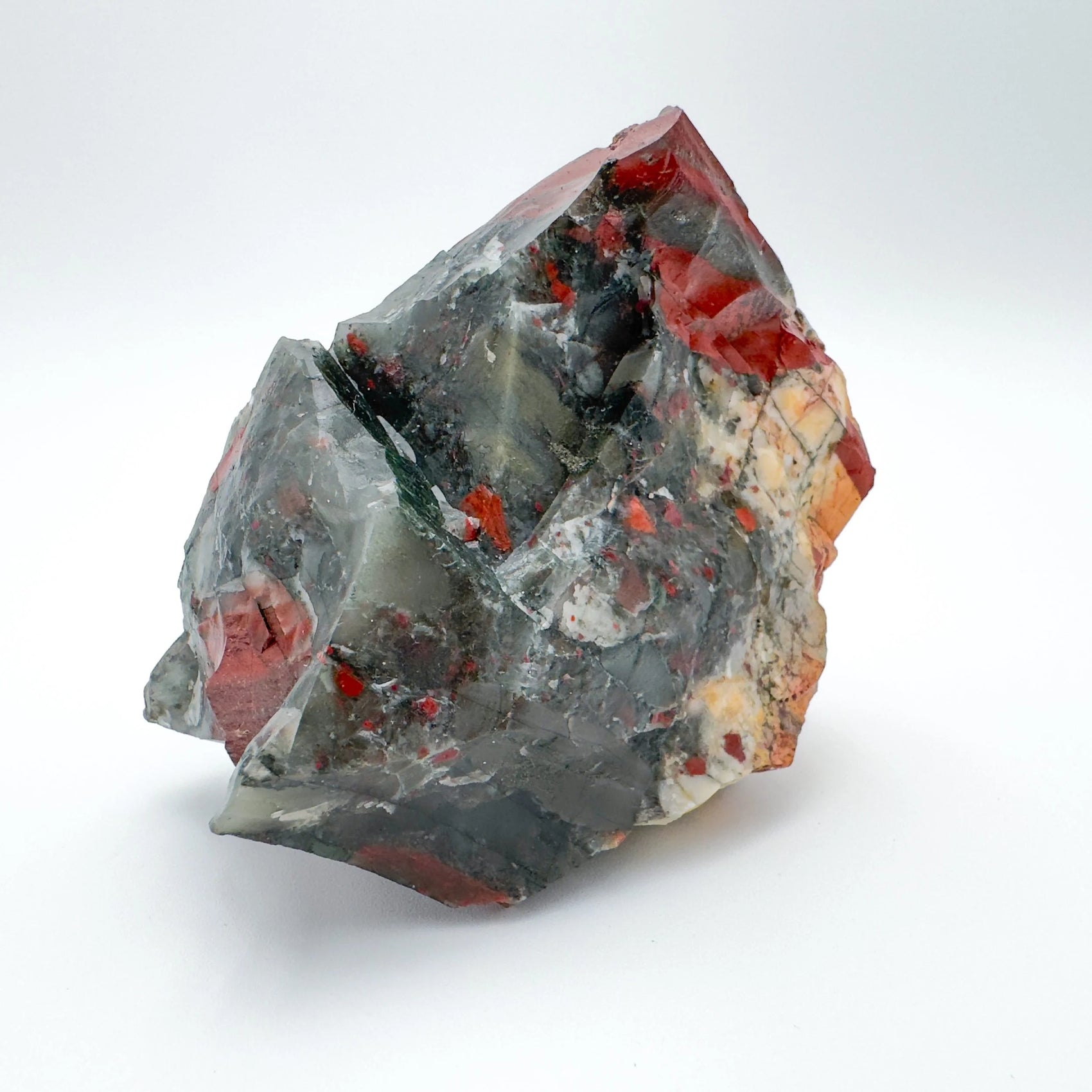 Top view of Bloodstone specimen, kept near for Energy, Eswatini-sourced.