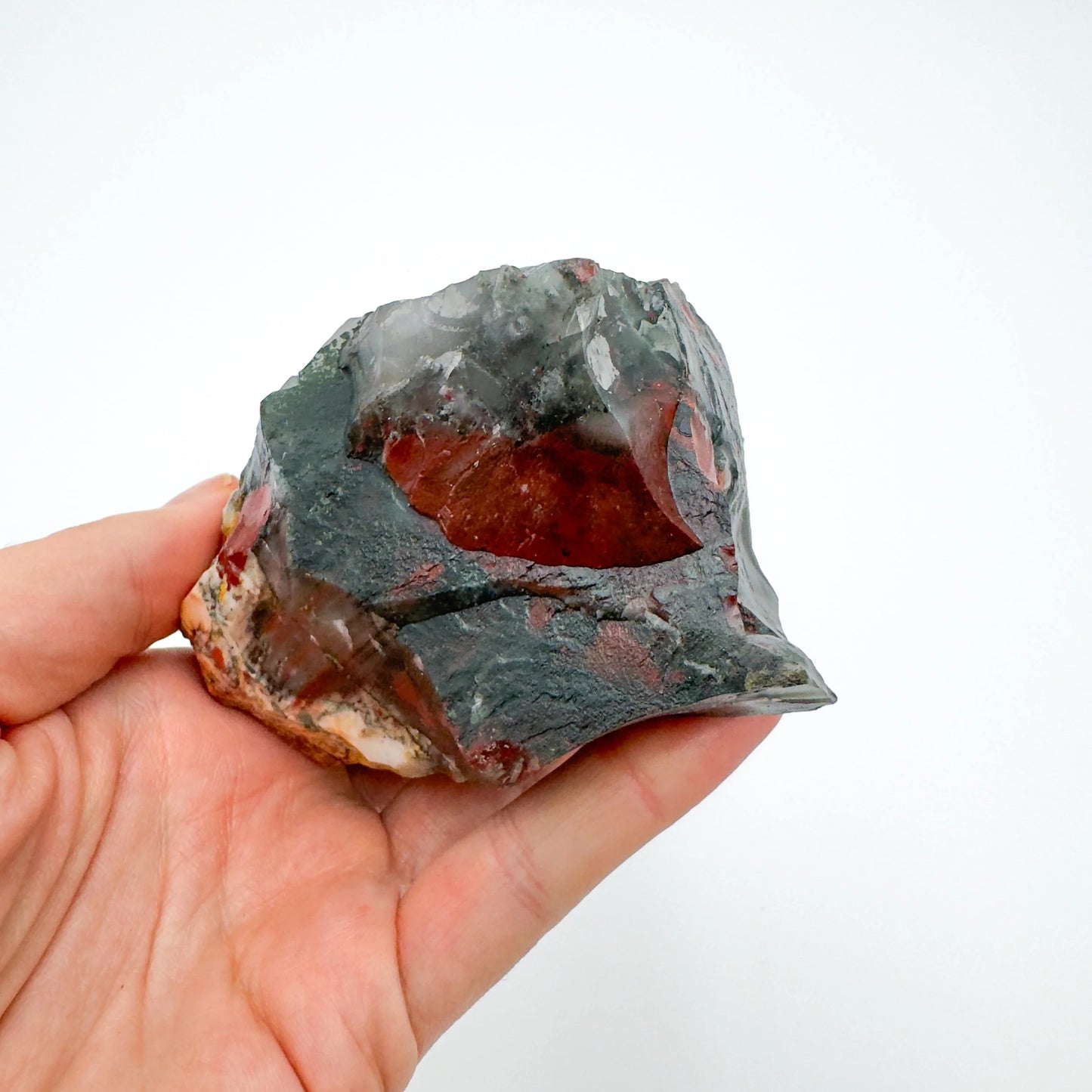 Detail shot of Grade AA Bloodstone specimen under natural light