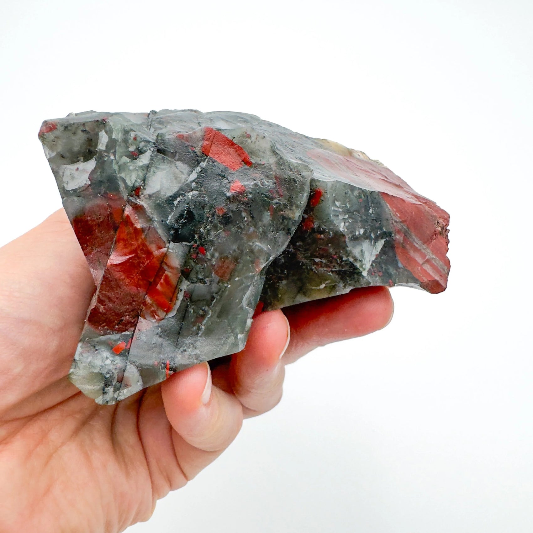 Full profile of Grade AA Bloodstone specimen ready to ship from Beyond Bohemian