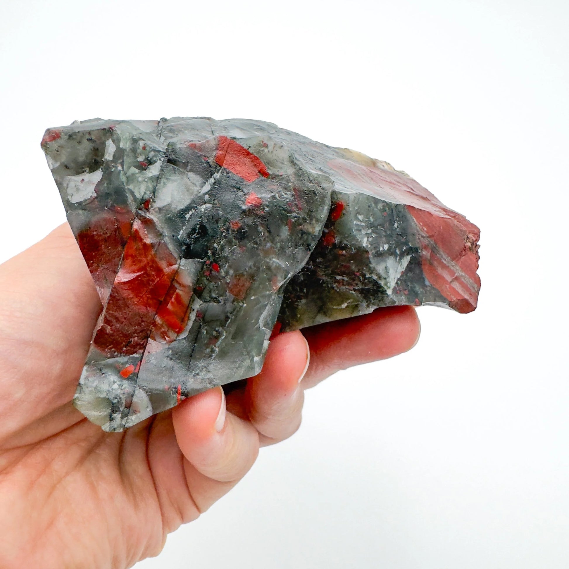 Full profile of Grade AA Bloodstone specimen ready to ship from Beyond Bohemian