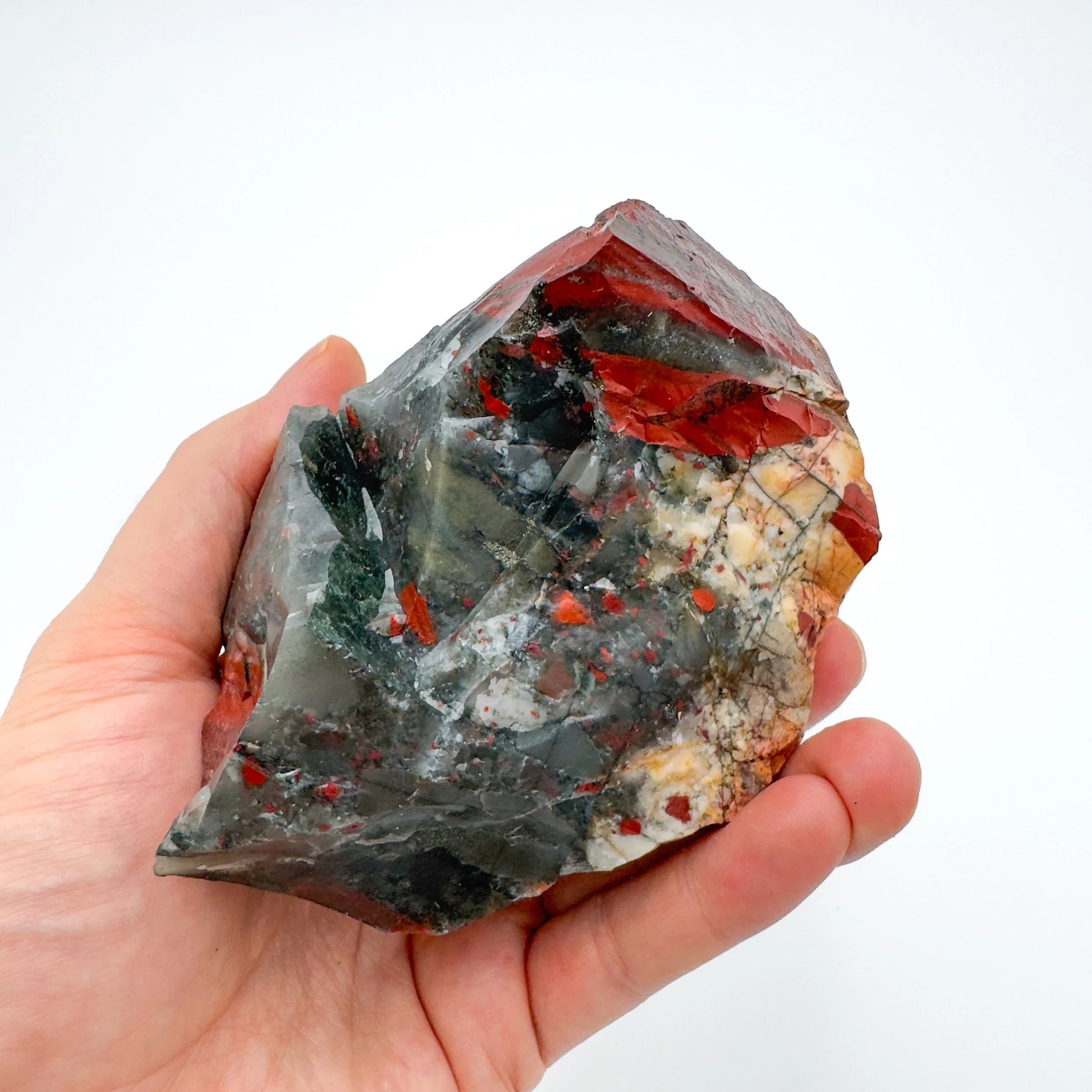 Full profile of Grade AA Bloodstone specimen ready to ship from Beyond Bohemian