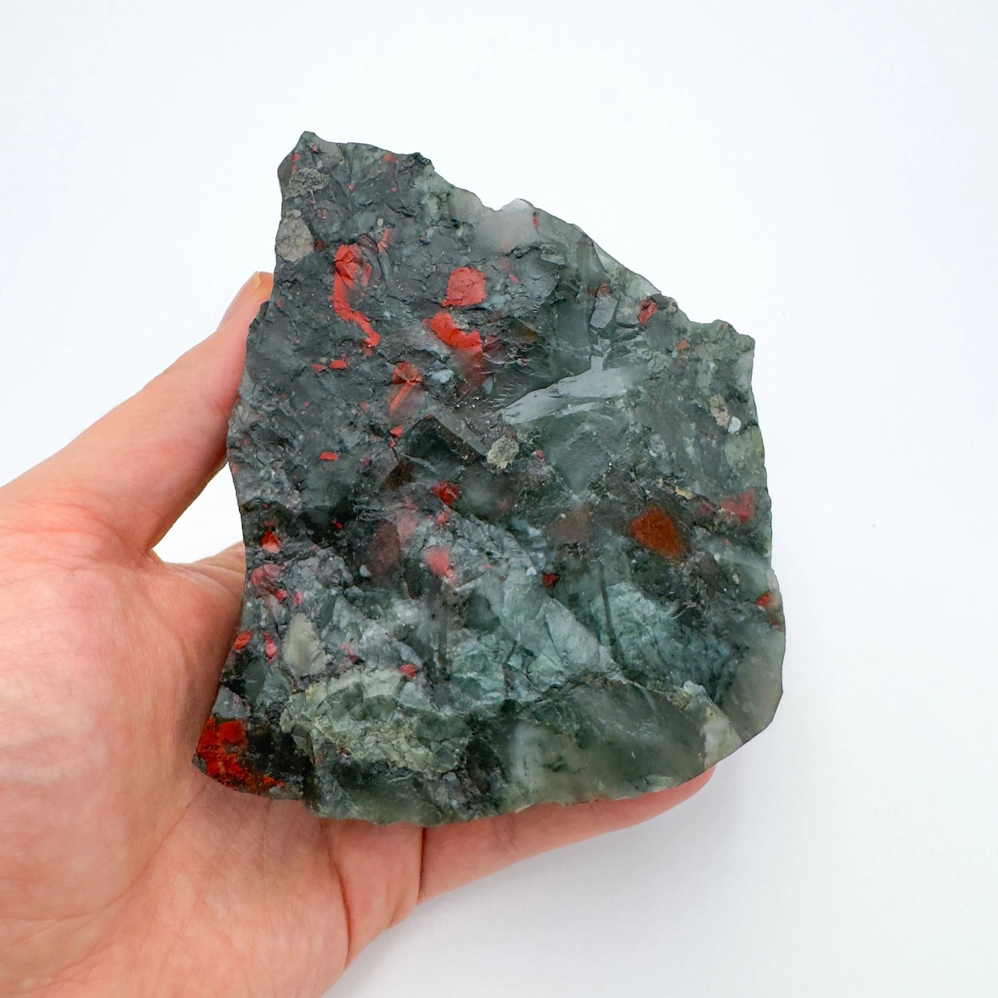 Bloodstone specimen with Green, Red color, polished finish for mindful calm