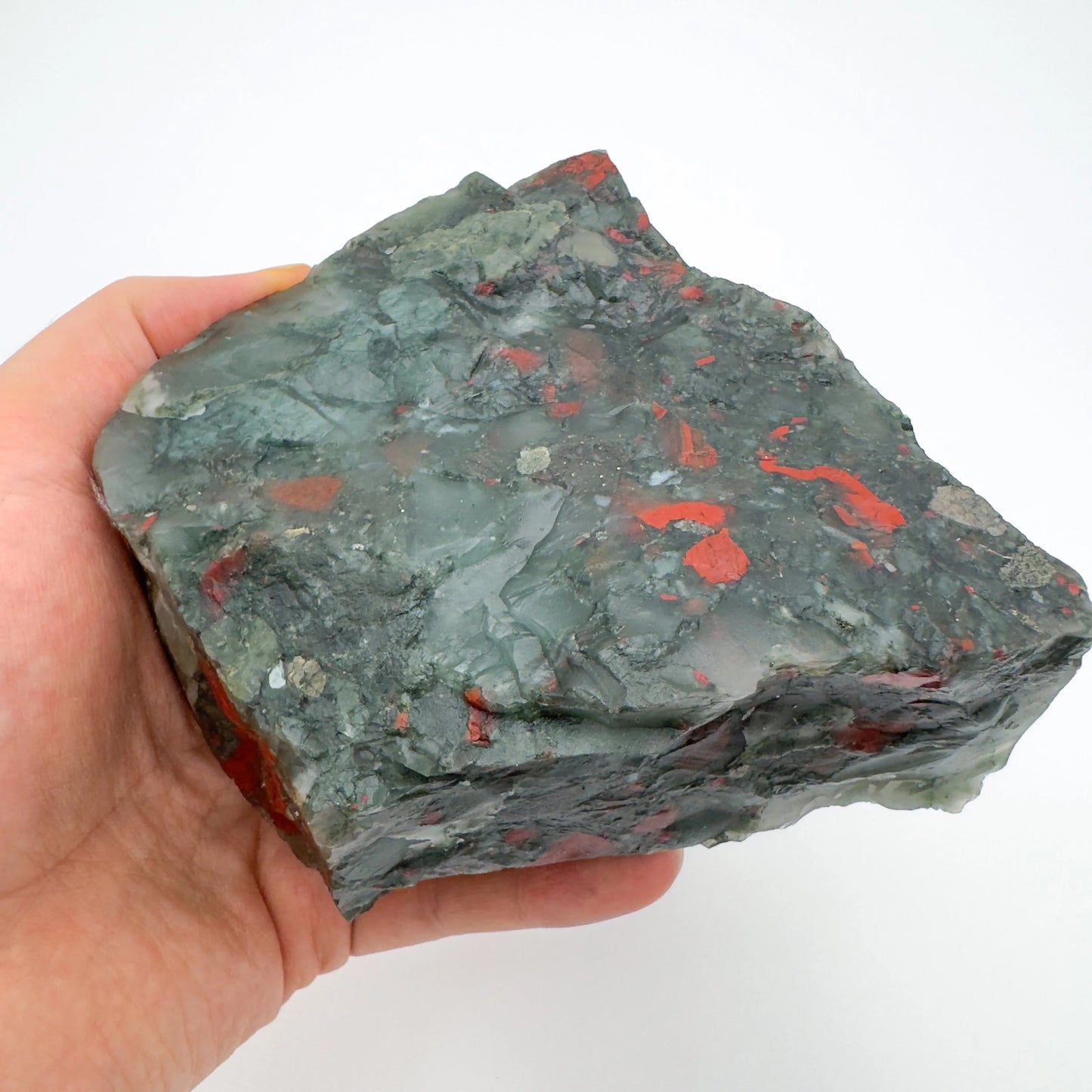 Close-up of Bloodstone specimen, soothing wellness stone for Confidence