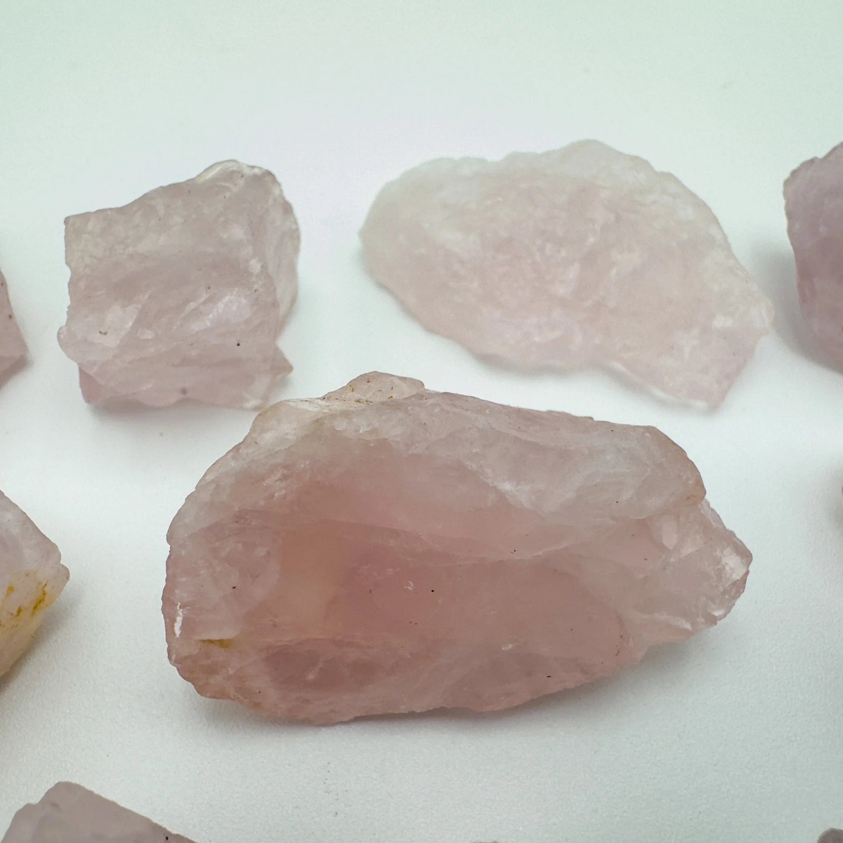 Close-up of Rose Quartz raw crystal from Madagascar, soothing wellness stone for Emotional Healing
