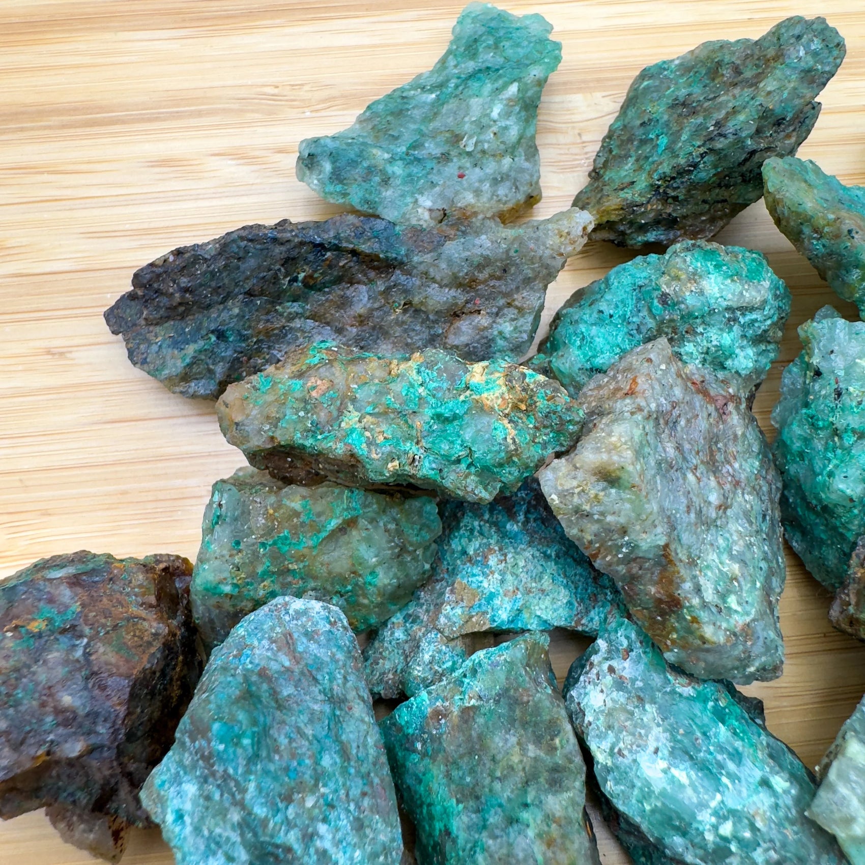 Chrysocolla raw stone in Blue, Green tones from Madagascar for Emotional Healing and Stress Relief
