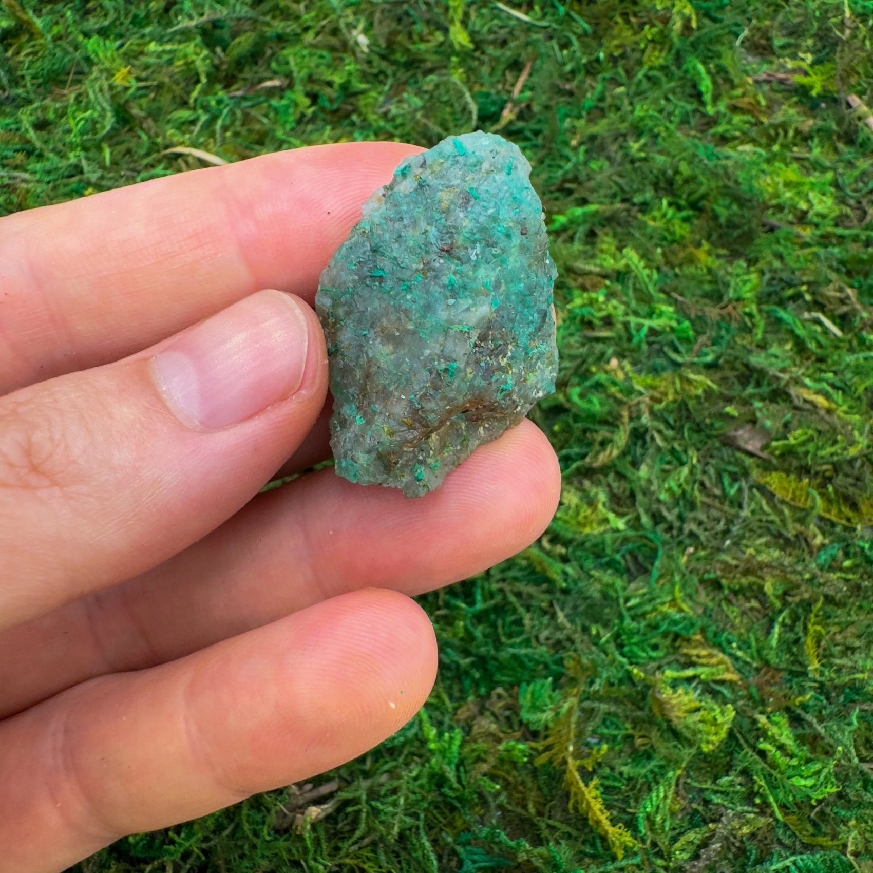 Handheld Chrysocolla raw stone from Madagascar for meditation, Emotional Healing and Stress Relief