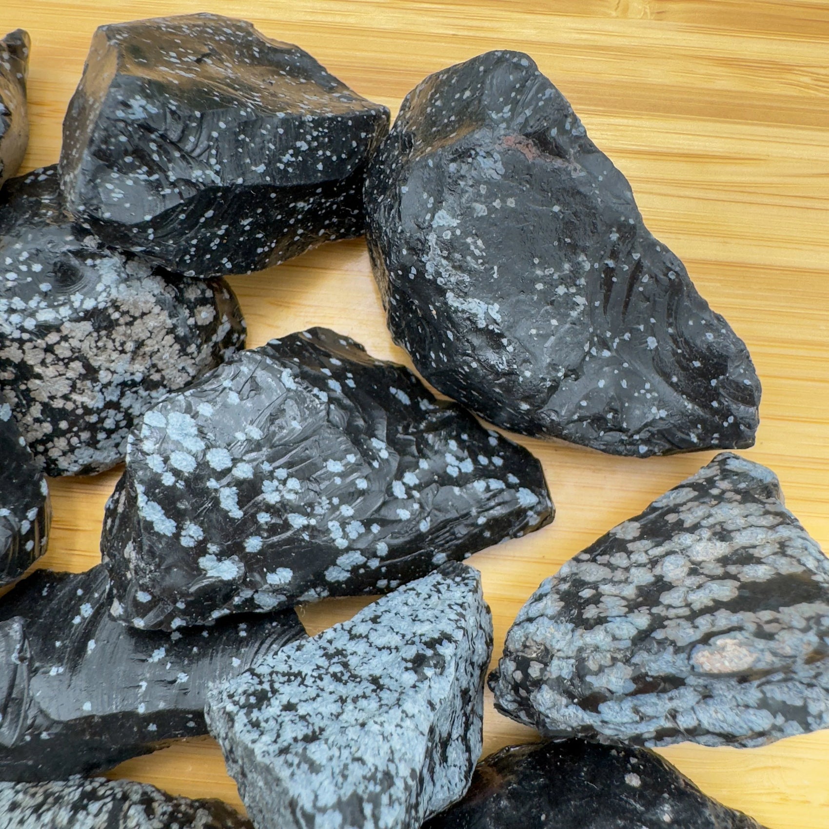 Snowflake Obsidian raw stone with Black, White color, polished finish for mindful calm