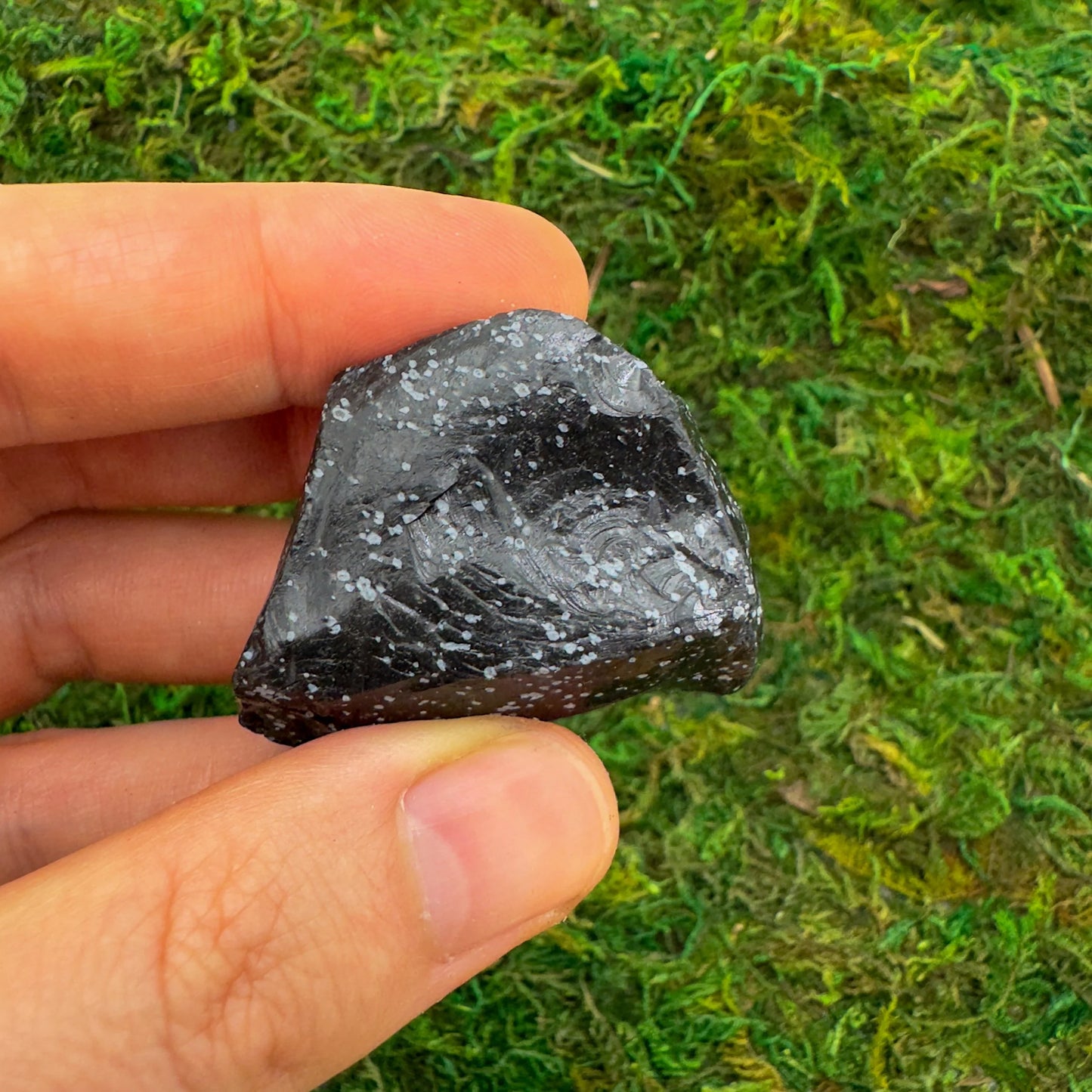 Full profile of Grade AA Snowflake Obsidian raw ready to ship from Beyond Bohemian