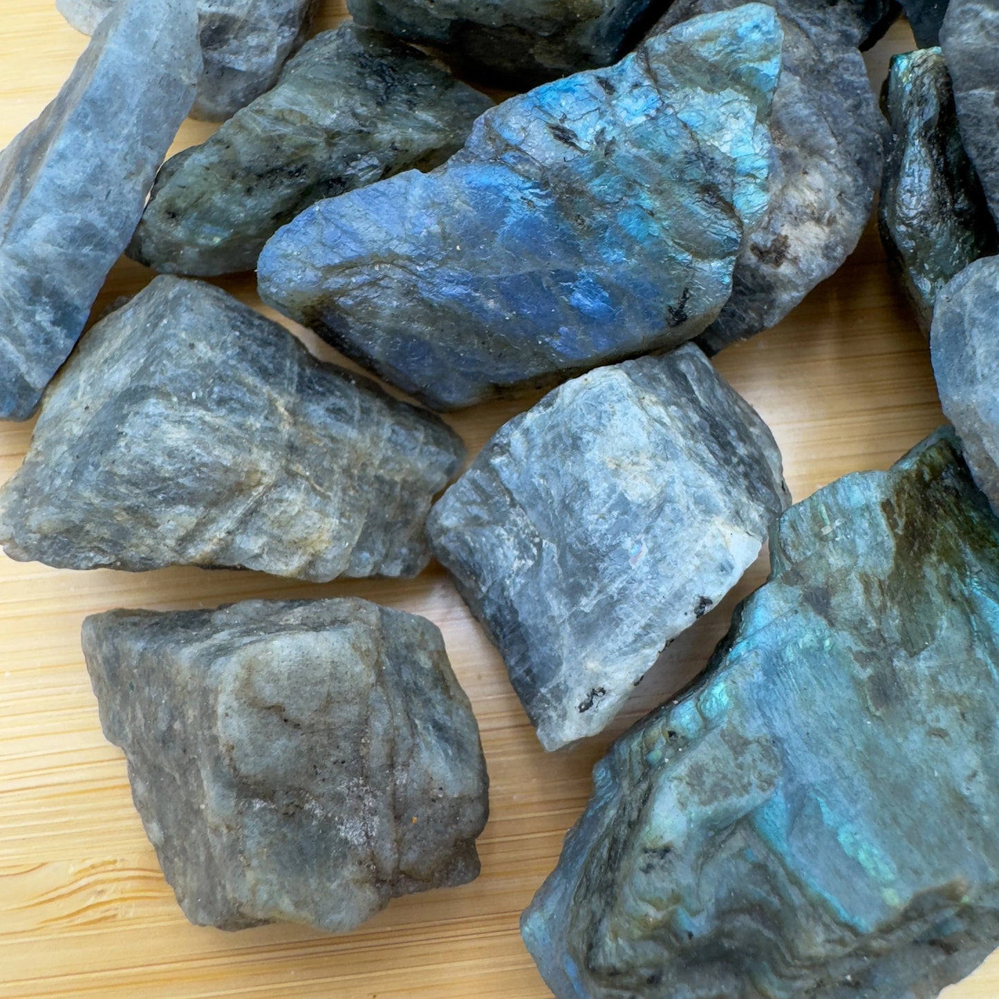 Full piece view of Labradorite raw crystal, from Atsimo-Andrefana, Madagascar, associated with Intuition, with depth visible across the surface.