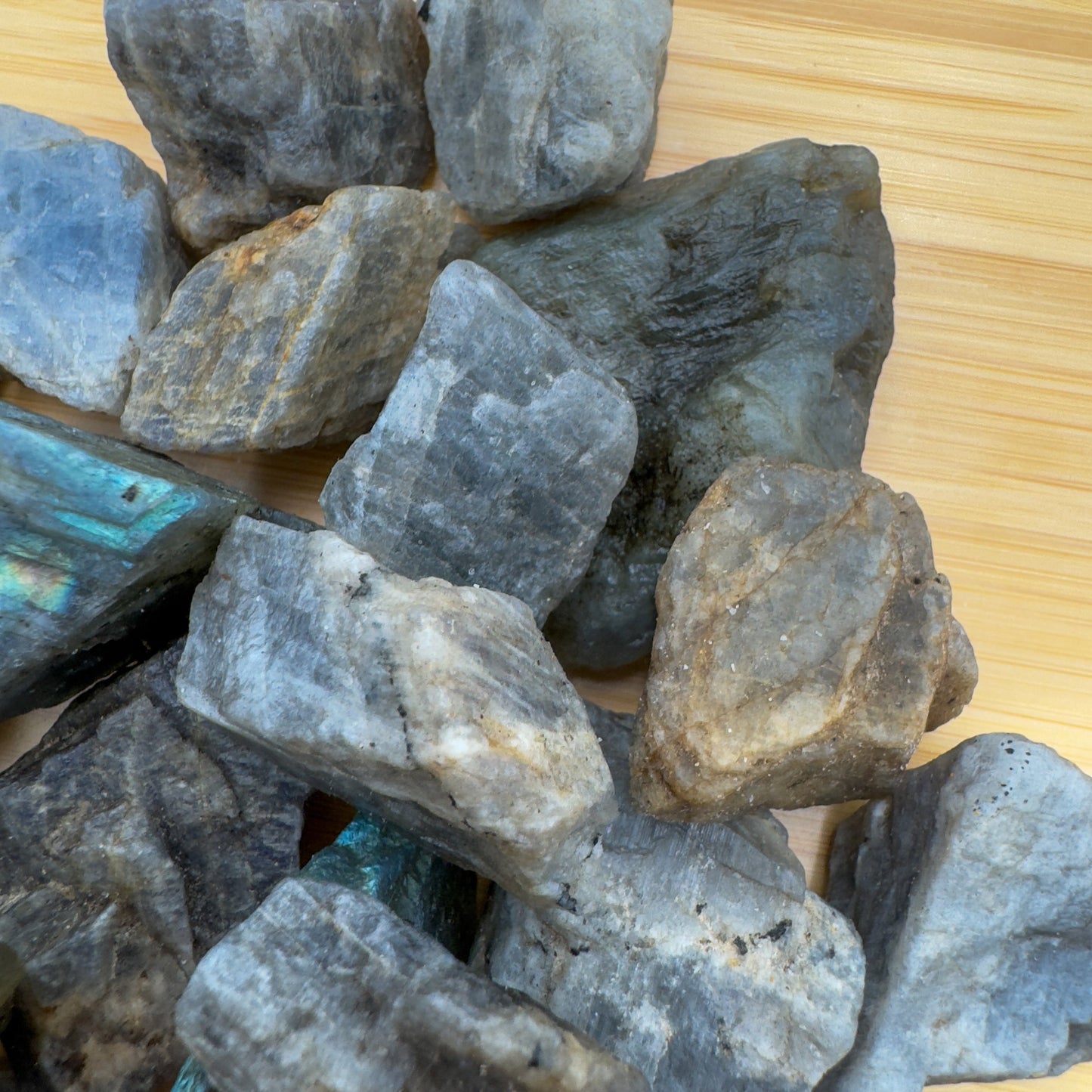 Detail shot of Grade A Labradorite raw under natural light