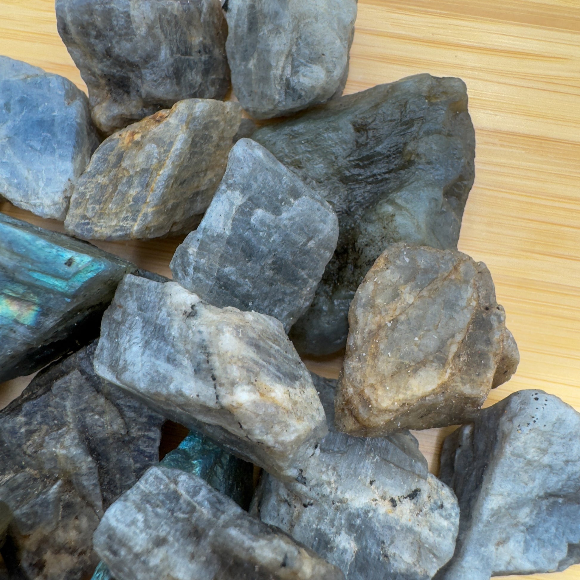 Detail shot of Grade A Labradorite raw under natural light