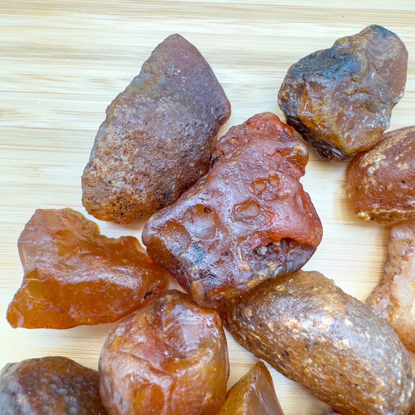 Detail shot of Grade A Carnelian raw under natural light