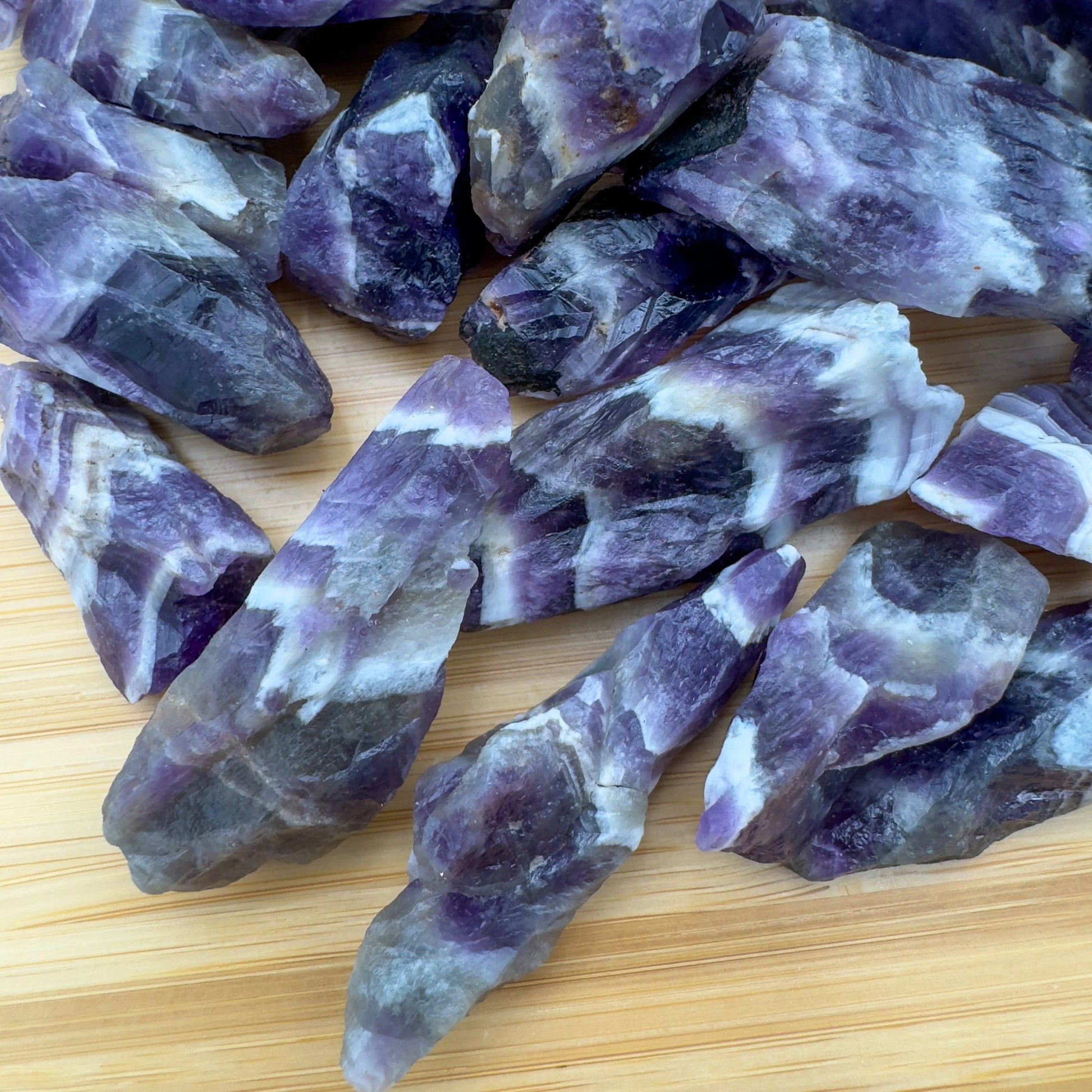 Full profile of Grade AA Chevron Amethyst raw ready to ship from Beyond Bohemian