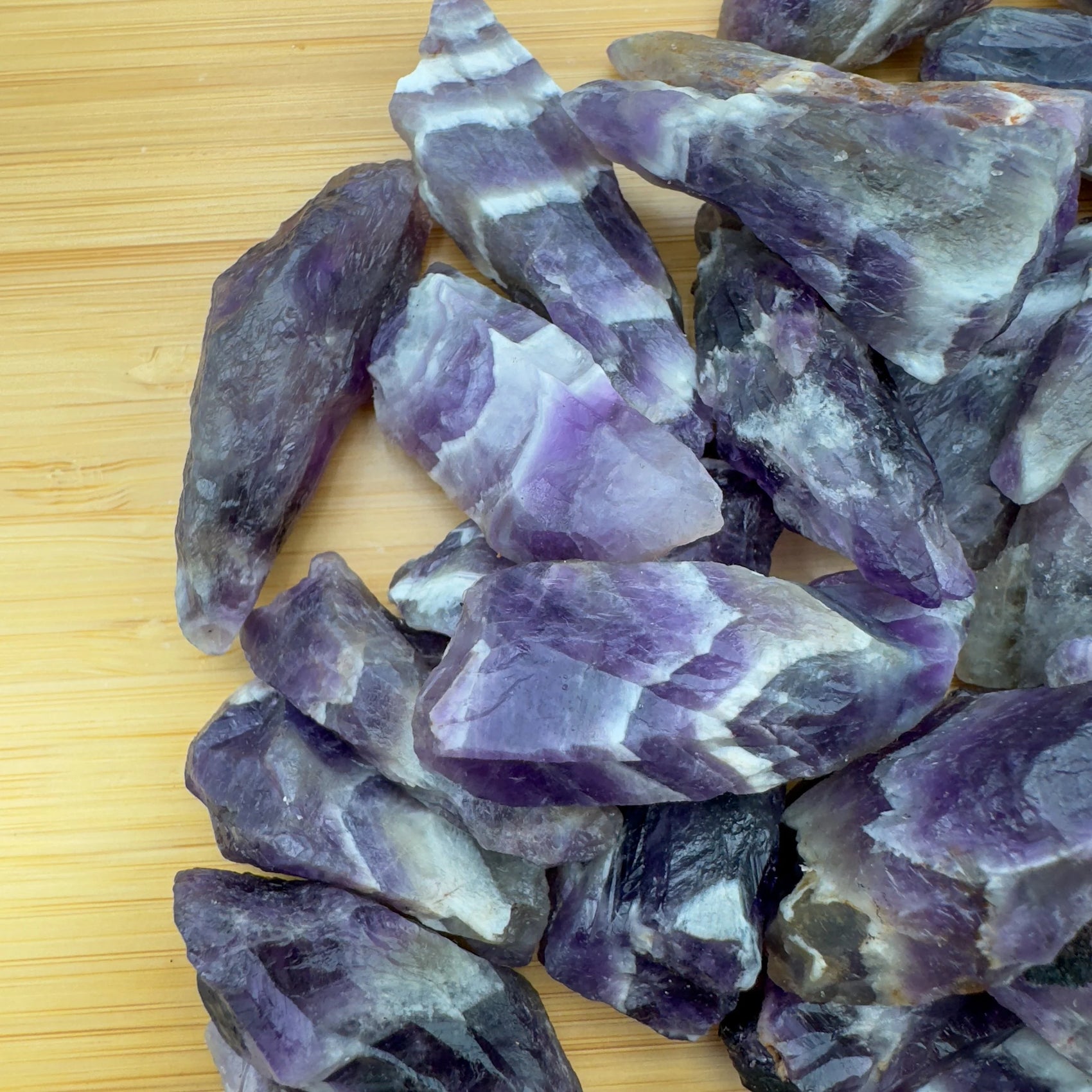 Full profile of Grade AA Chevron Amethyst raw ready to ship from Beyond Bohemian