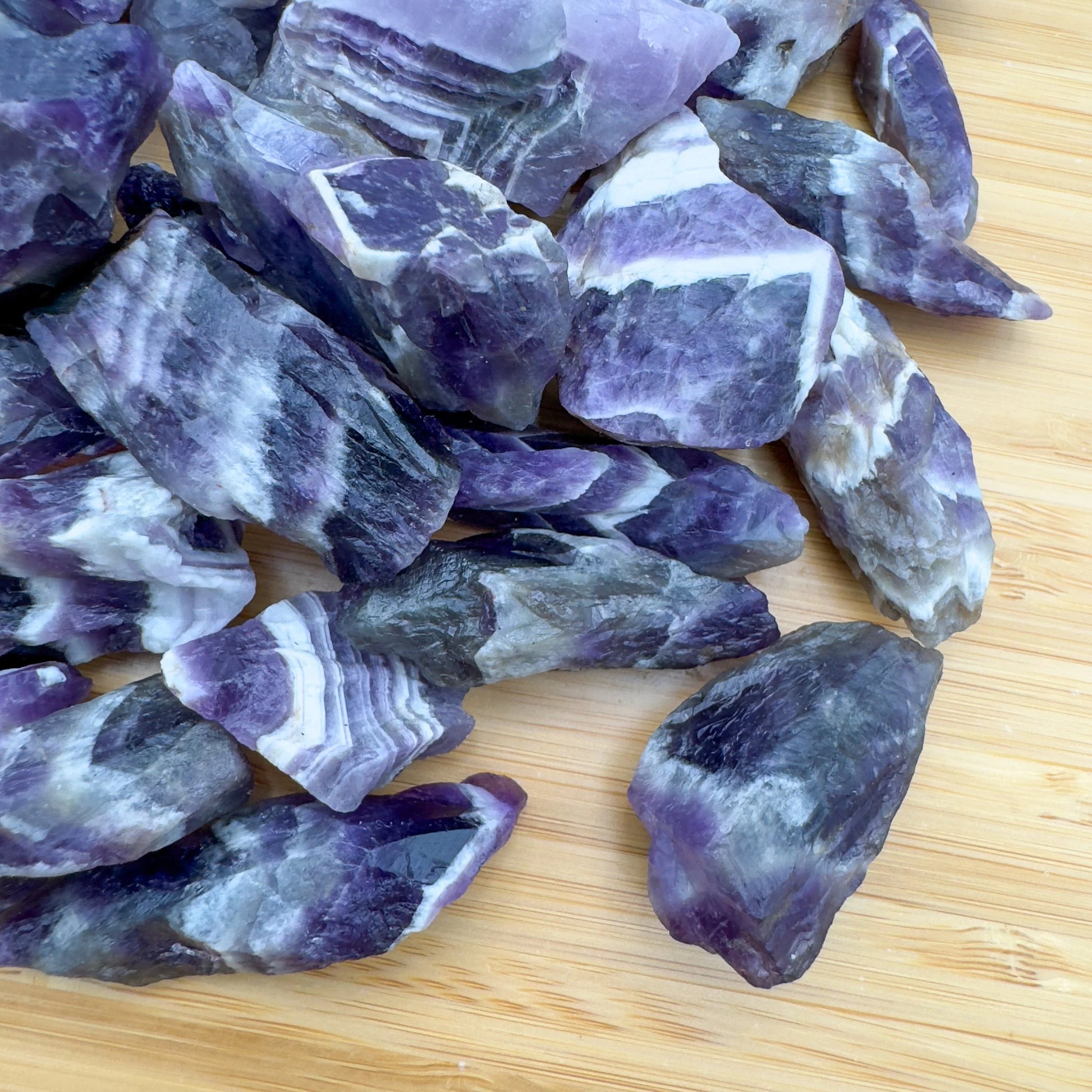 Full profile of Grade AA Chevron Amethyst raw ready to ship from Beyond Bohemian