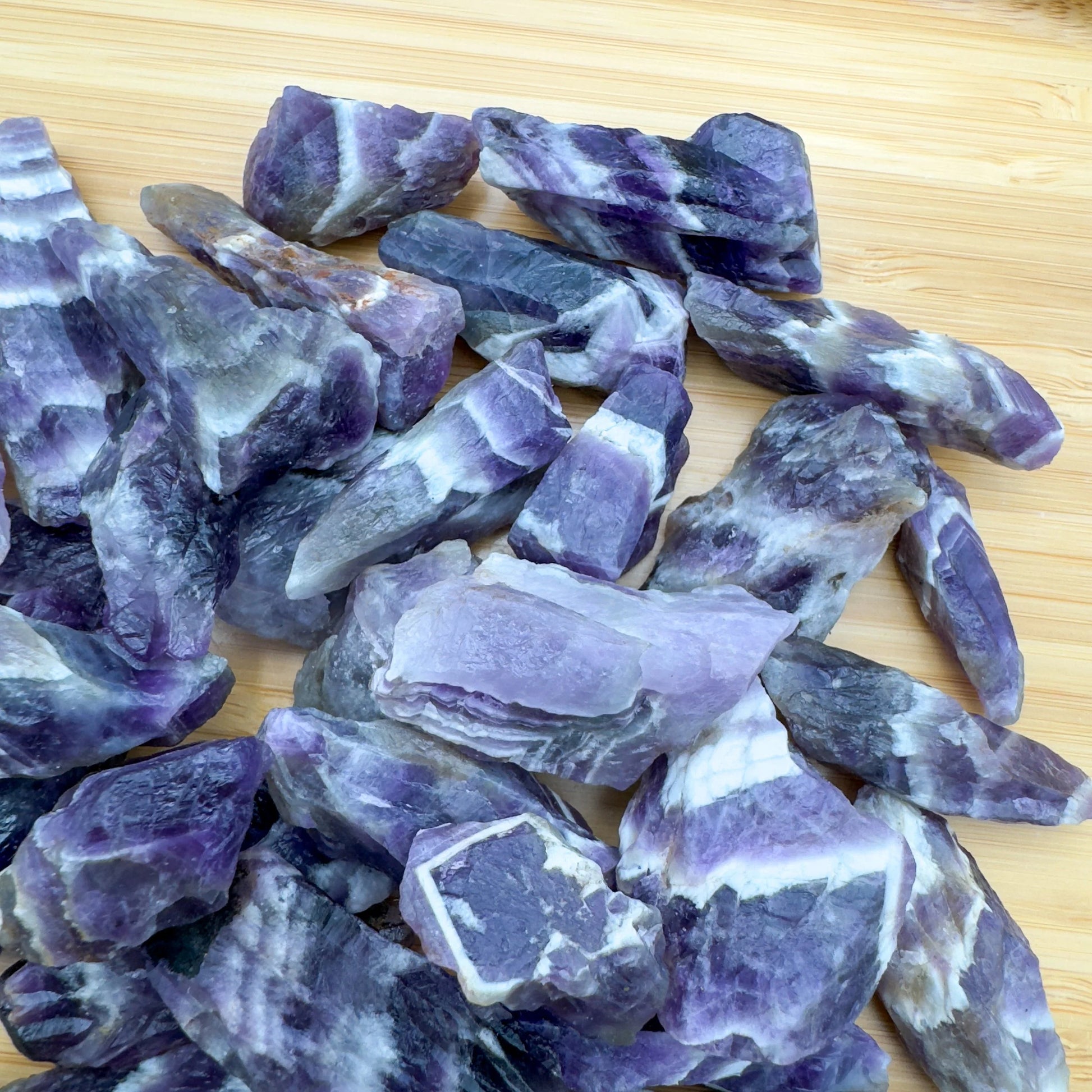 Full profile of Grade AA Chevron Amethyst raw ready to ship from Beyond Bohemian