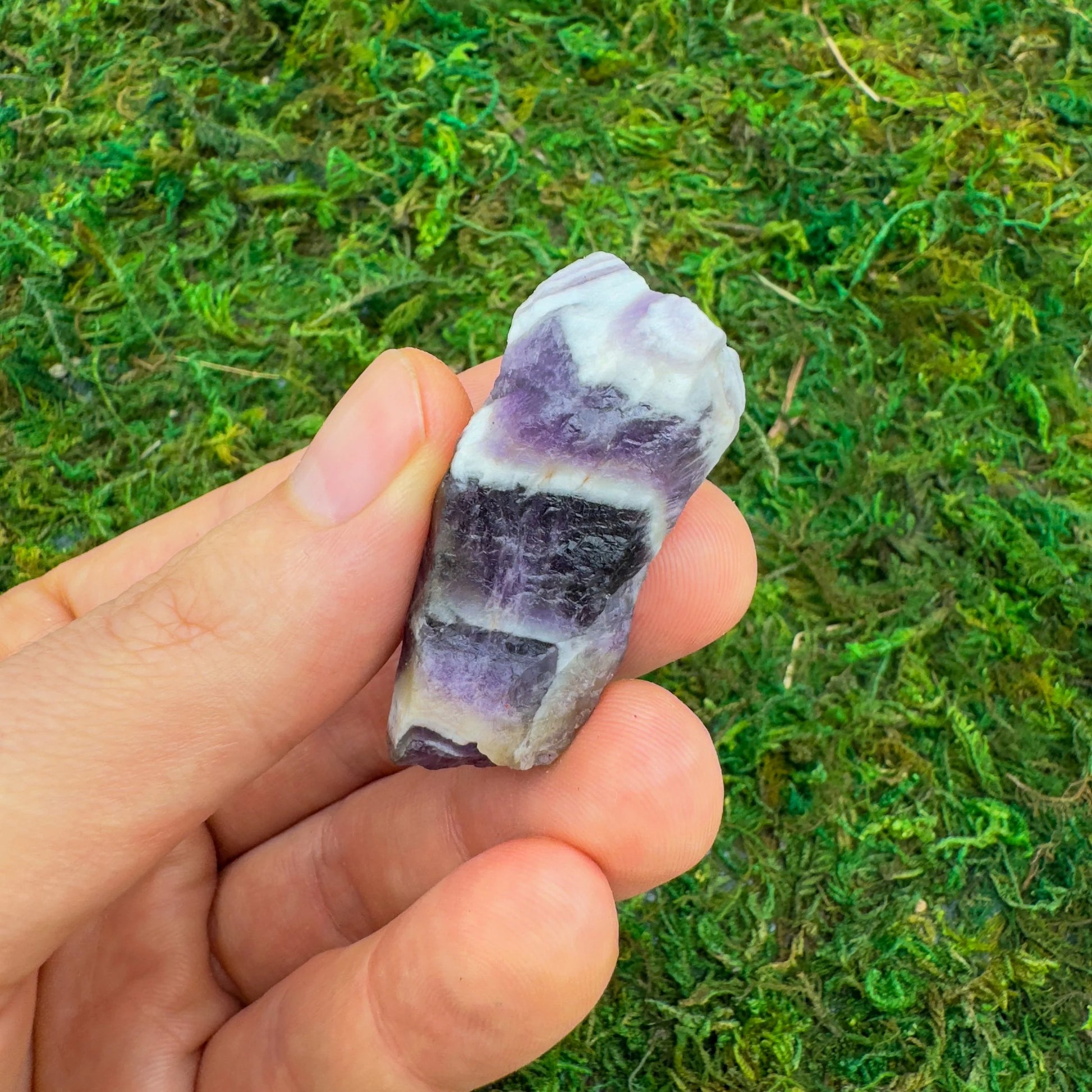 Full profile of Grade AA Chevron Amethyst raw ready to ship from Beyond Bohemian