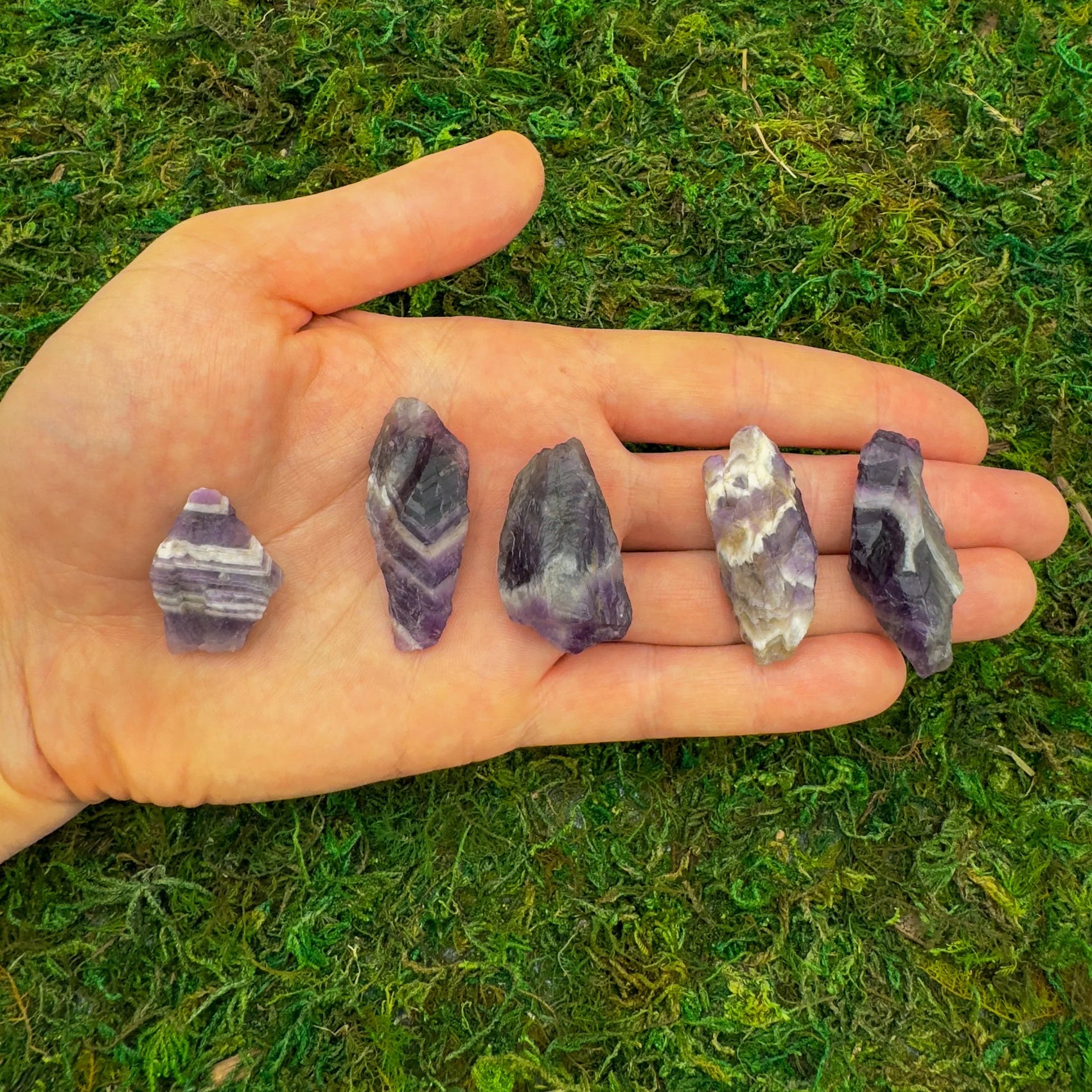 Full profile of Grade AA Chevron Amethyst raw ready to ship from Beyond Bohemian