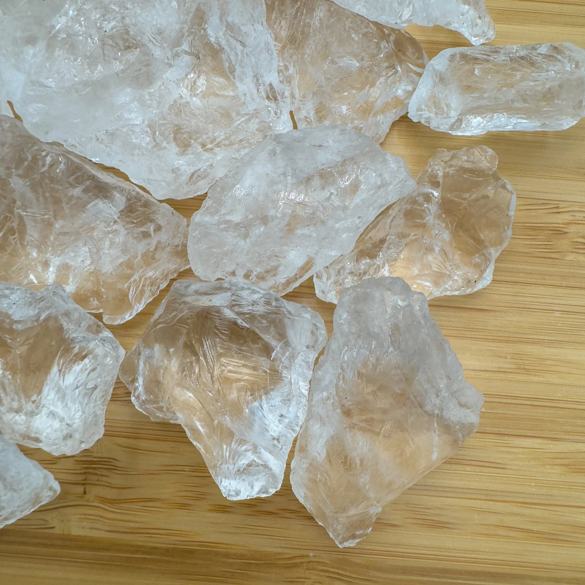 Detail shot of Grade AA Clear Quartz raw under natural light