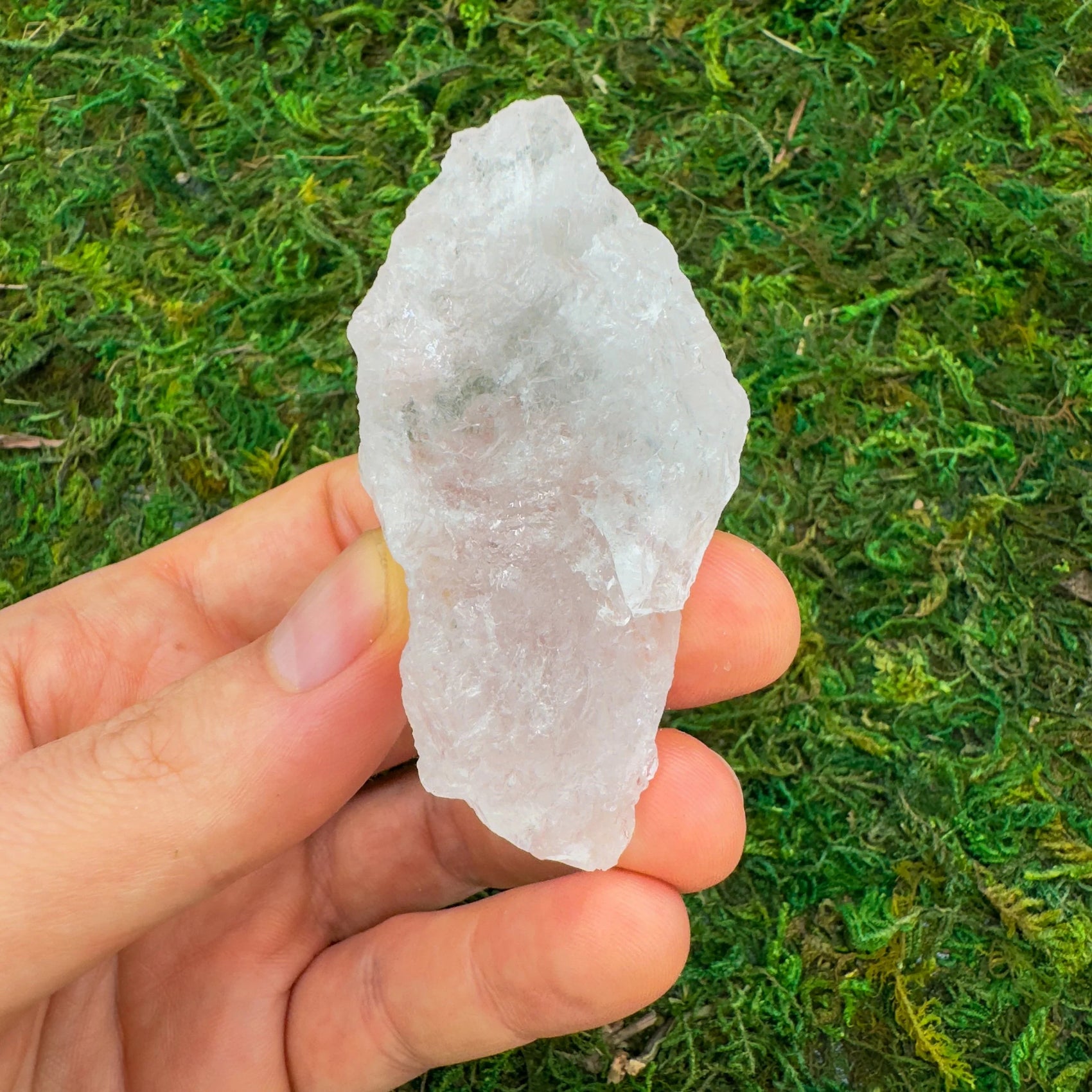 Detail shot of Grade AA Clear Quartz raw under natural light