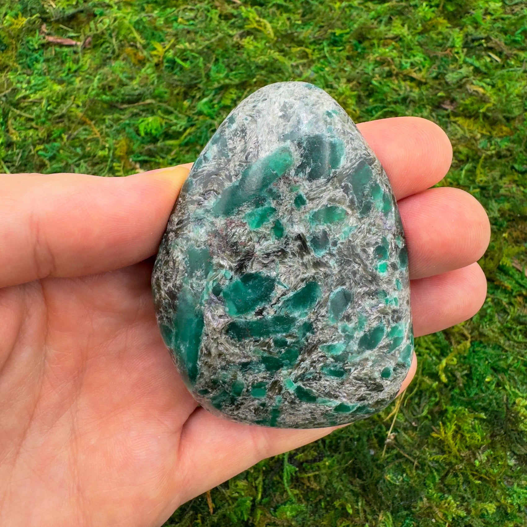 Emerald palm stone from Zimbabwe with Green color, polished finish for mindful calm