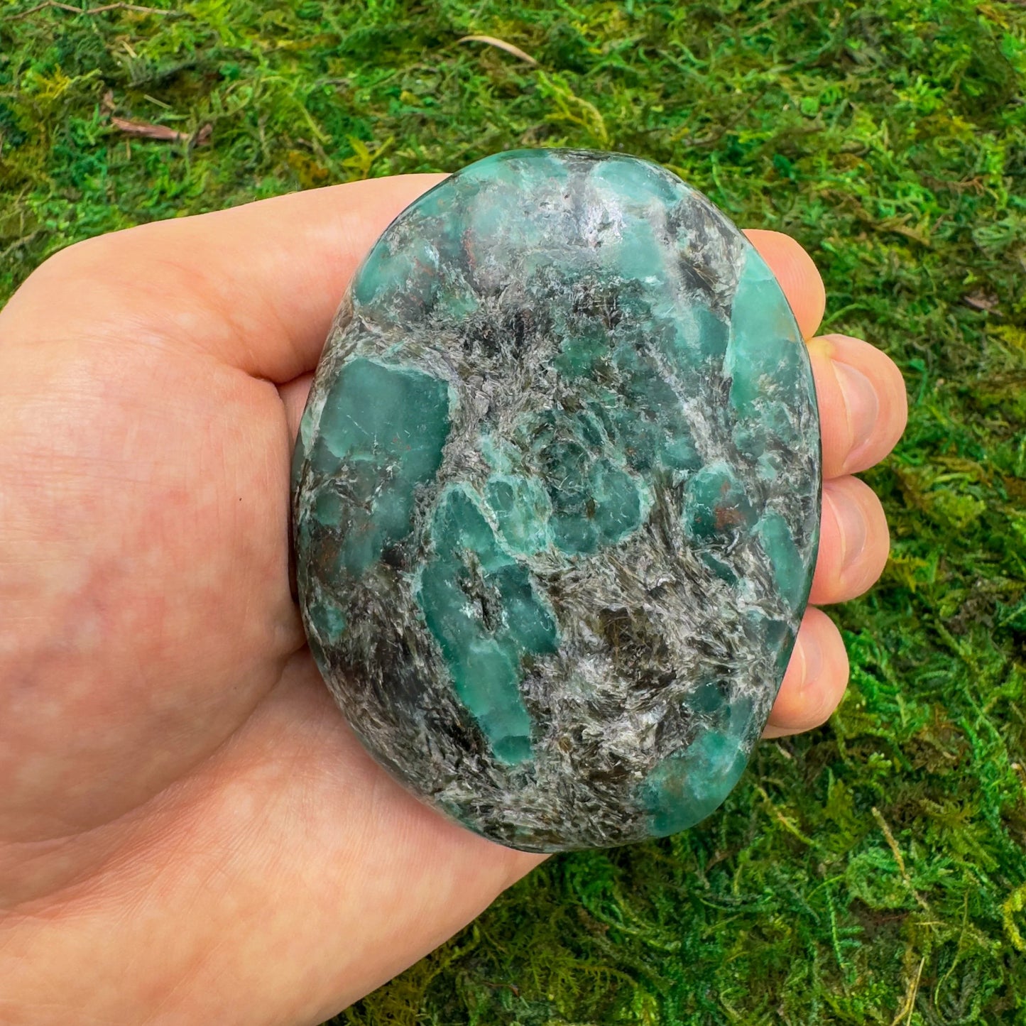 Full profile of Grade AA Emerald palm stone ready to ship from Beyond Bohemian