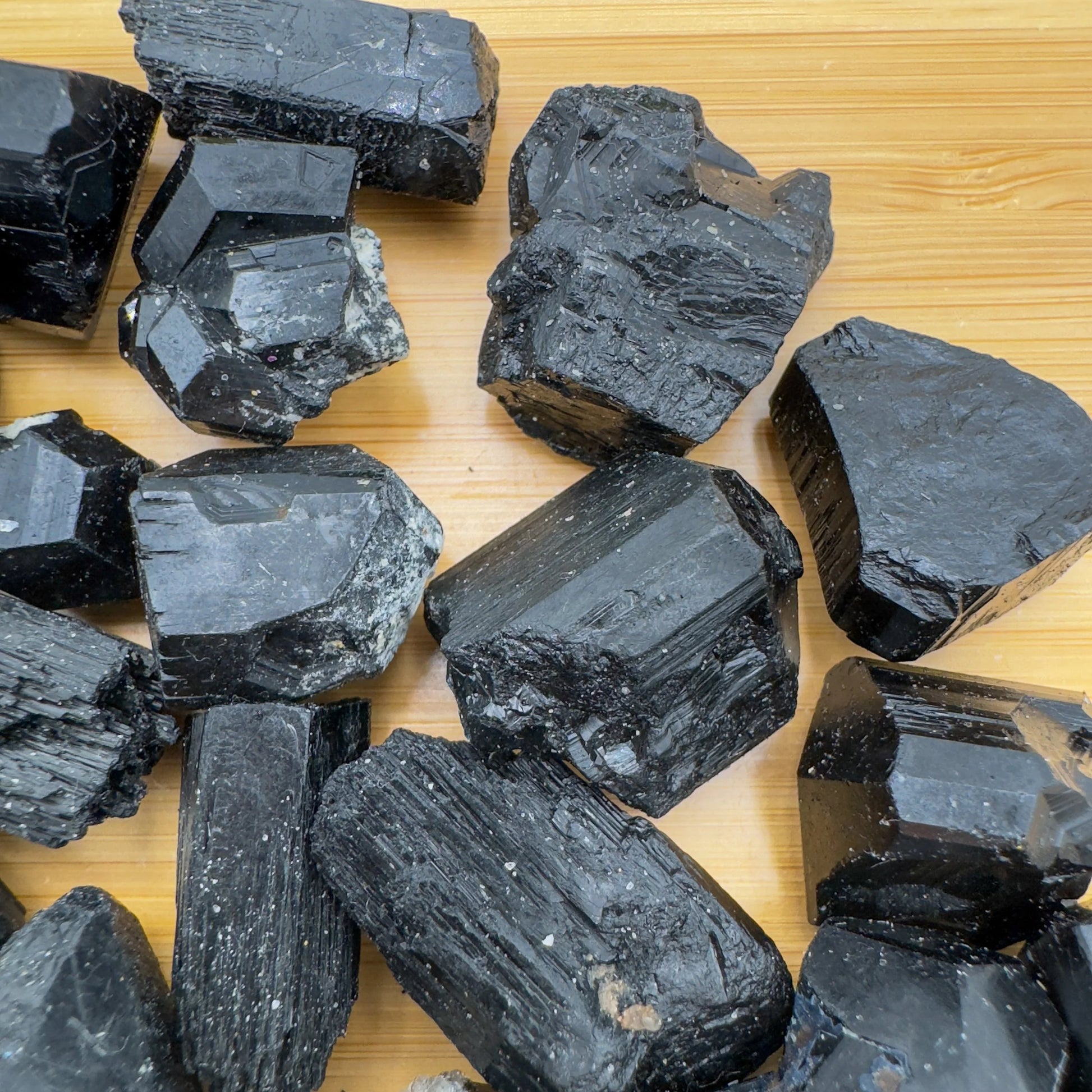 Underside detail of Black Tourmaline raw stone, associated with Protection, hand-selected from Erongo, Namibia.