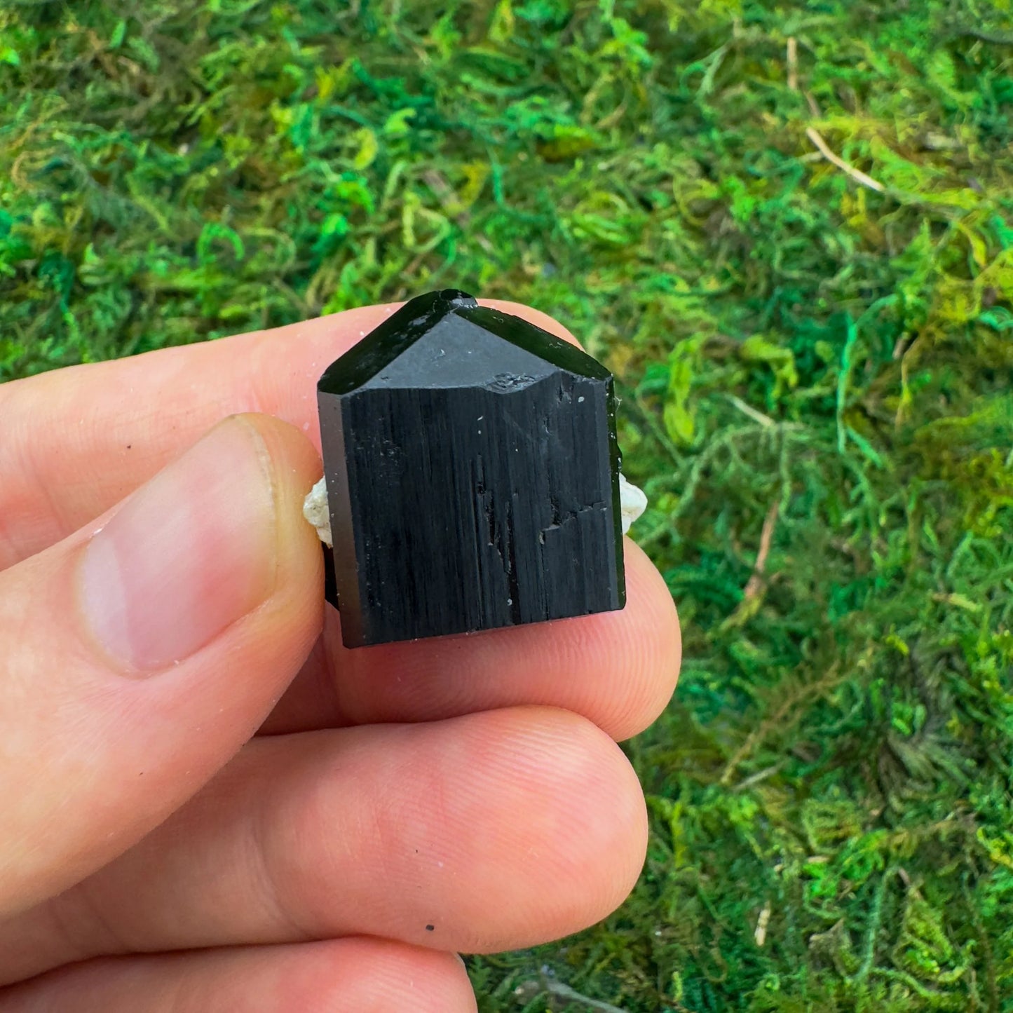 Alternate angle of Grade AA Black Tourmaline raw showing overall shape