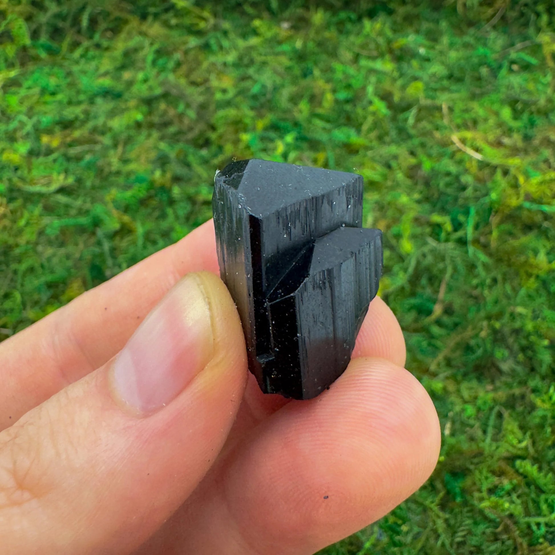Back view of Grade AA Black Tourmaline raw showing natural surface