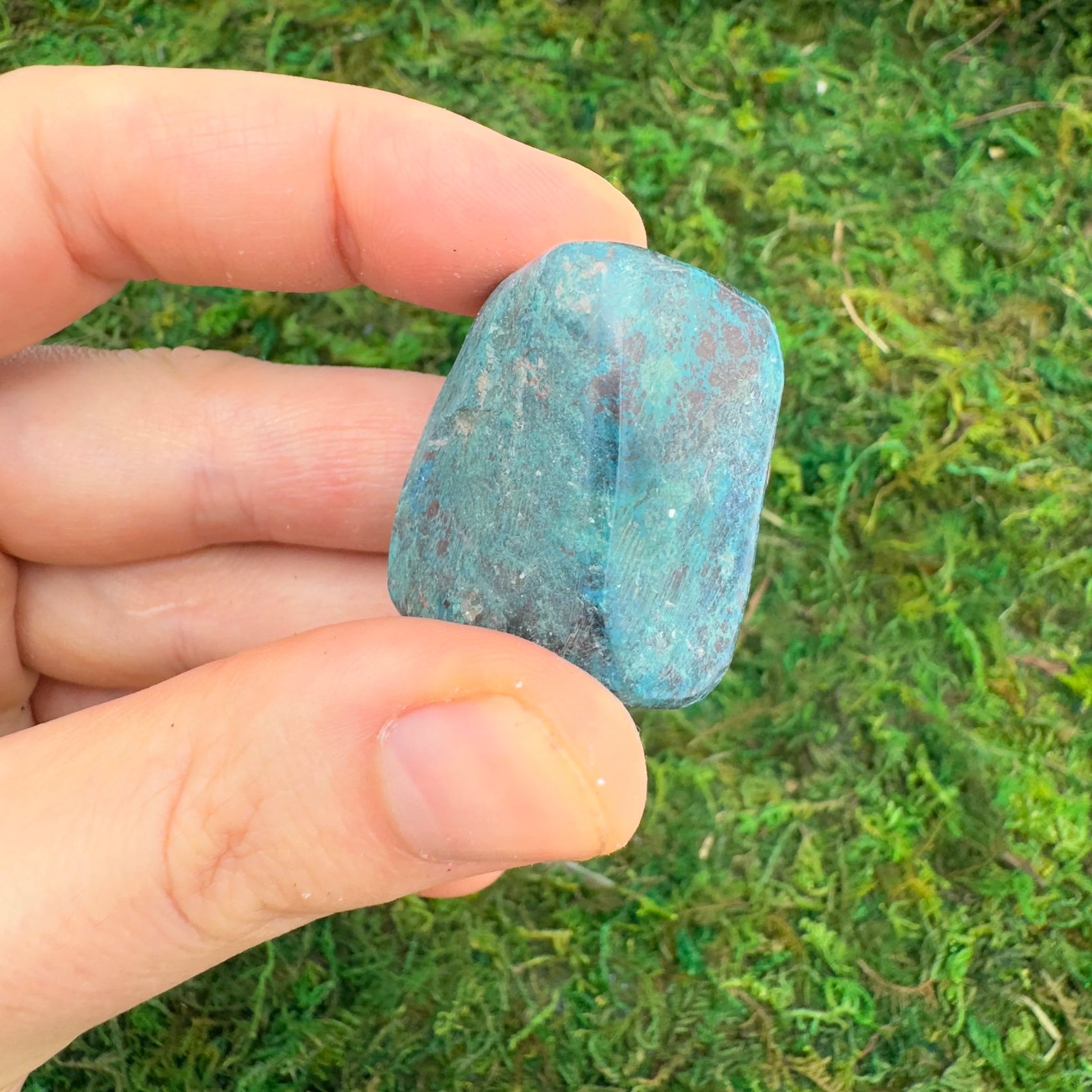 Full profile of Grade AA Azurite tumbled stone ready to ship from Beyond Bohemian