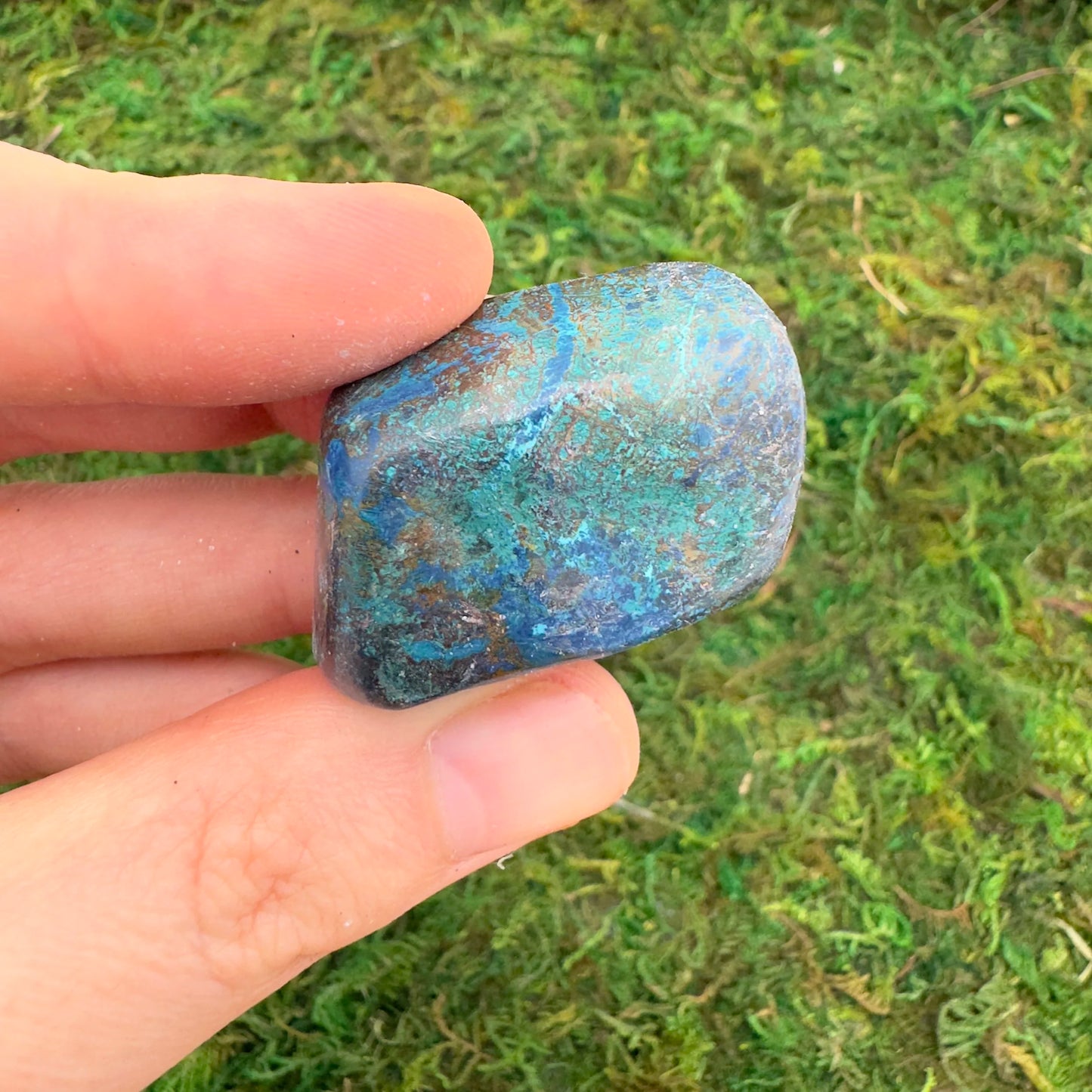 Full profile of Grade AA Azurite tumbled stone ready to ship from Beyond Bohemian