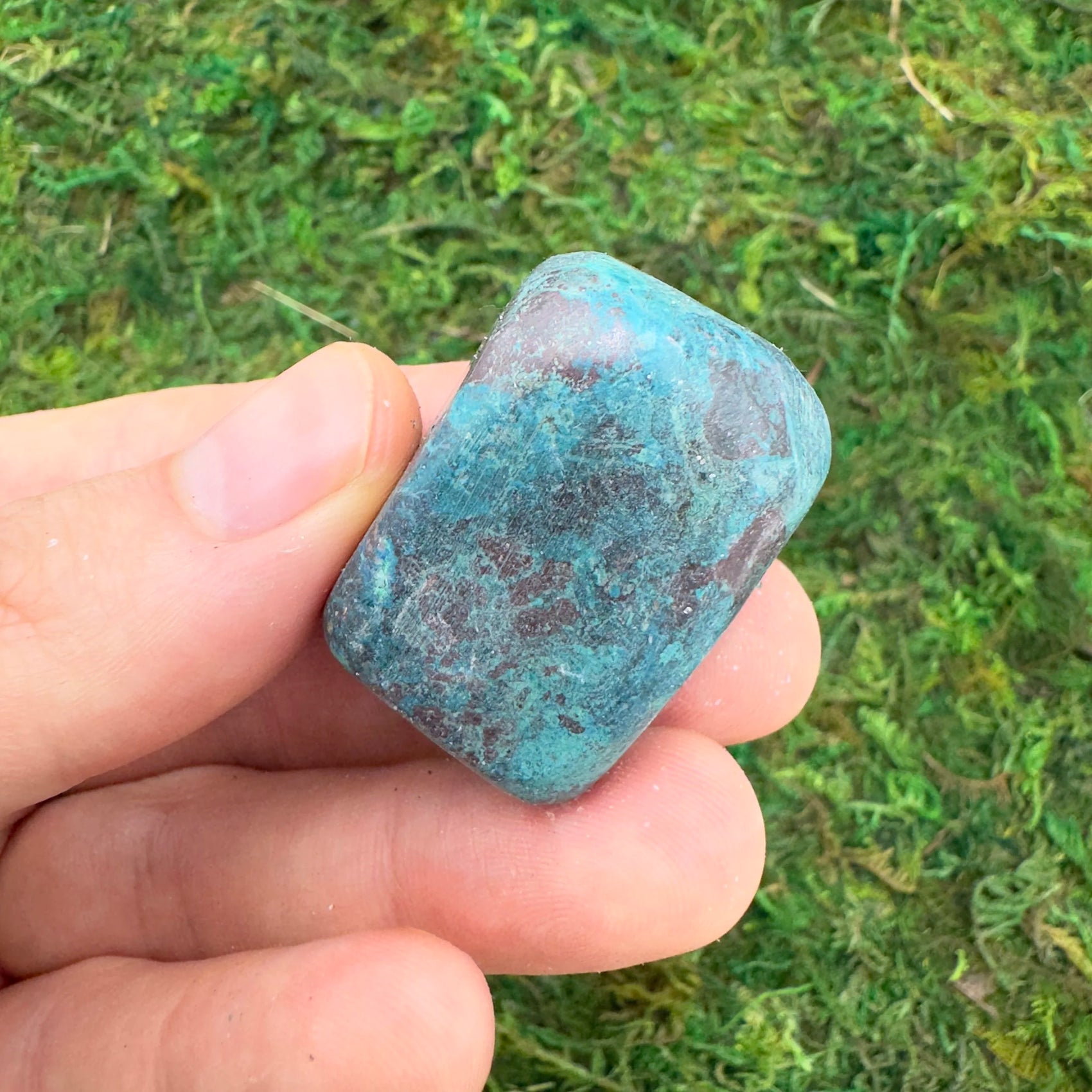 Full profile of Grade AA Azurite tumbled stone ready to ship from Beyond Bohemian
