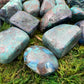 Full profile of Grade AA Azurite tumbled stone ready to ship from Beyond Bohemian