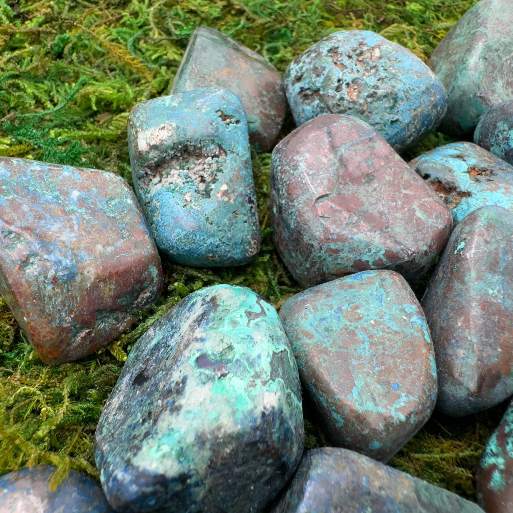 Full profile of Grade AA Azurite tumbled stone ready to ship from Beyond Bohemian