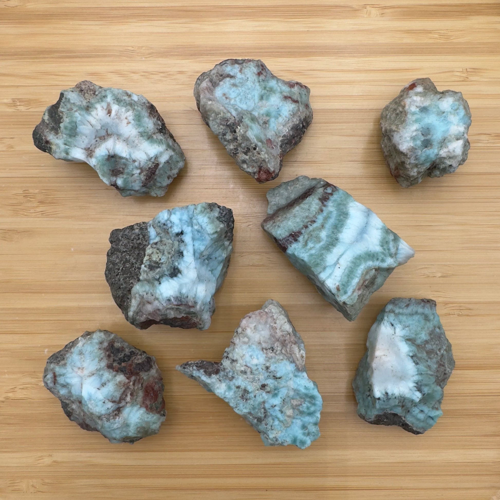 Close-up of Larimar raw stone from Dominican Republic, soothing wellness stone for Emotional Healing