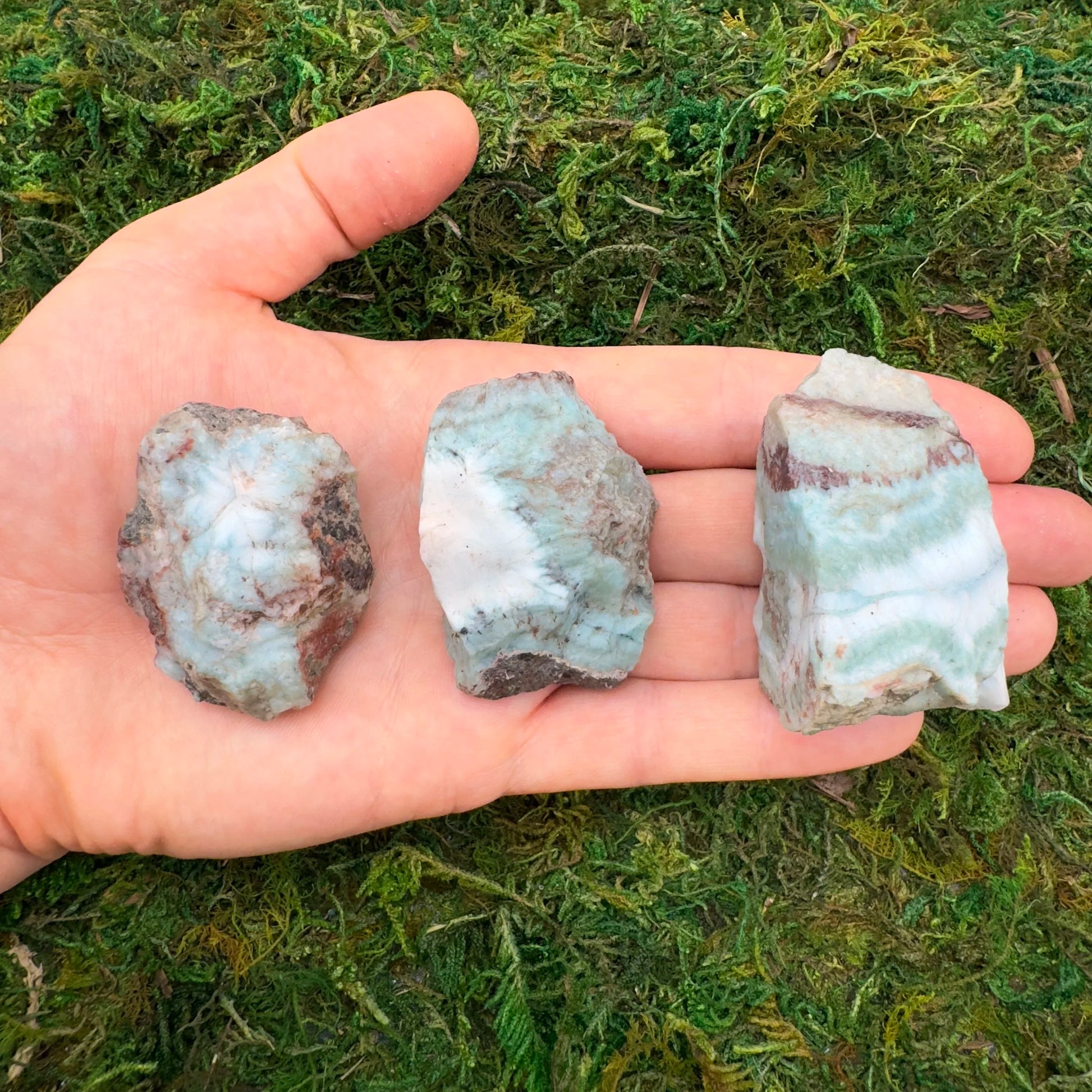 Close-up of Larimar raw stone from Dominican Republic, soothing wellness stone for Emotional Healing