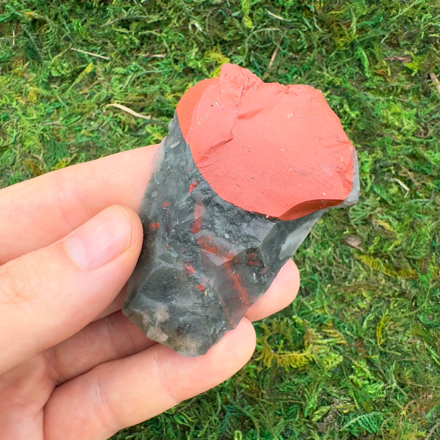 Close-up of Bloodstone raw stone, soothing wellness stone for Confidence