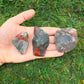 Detail shot of Grade AA Bloodstone raw under natural light