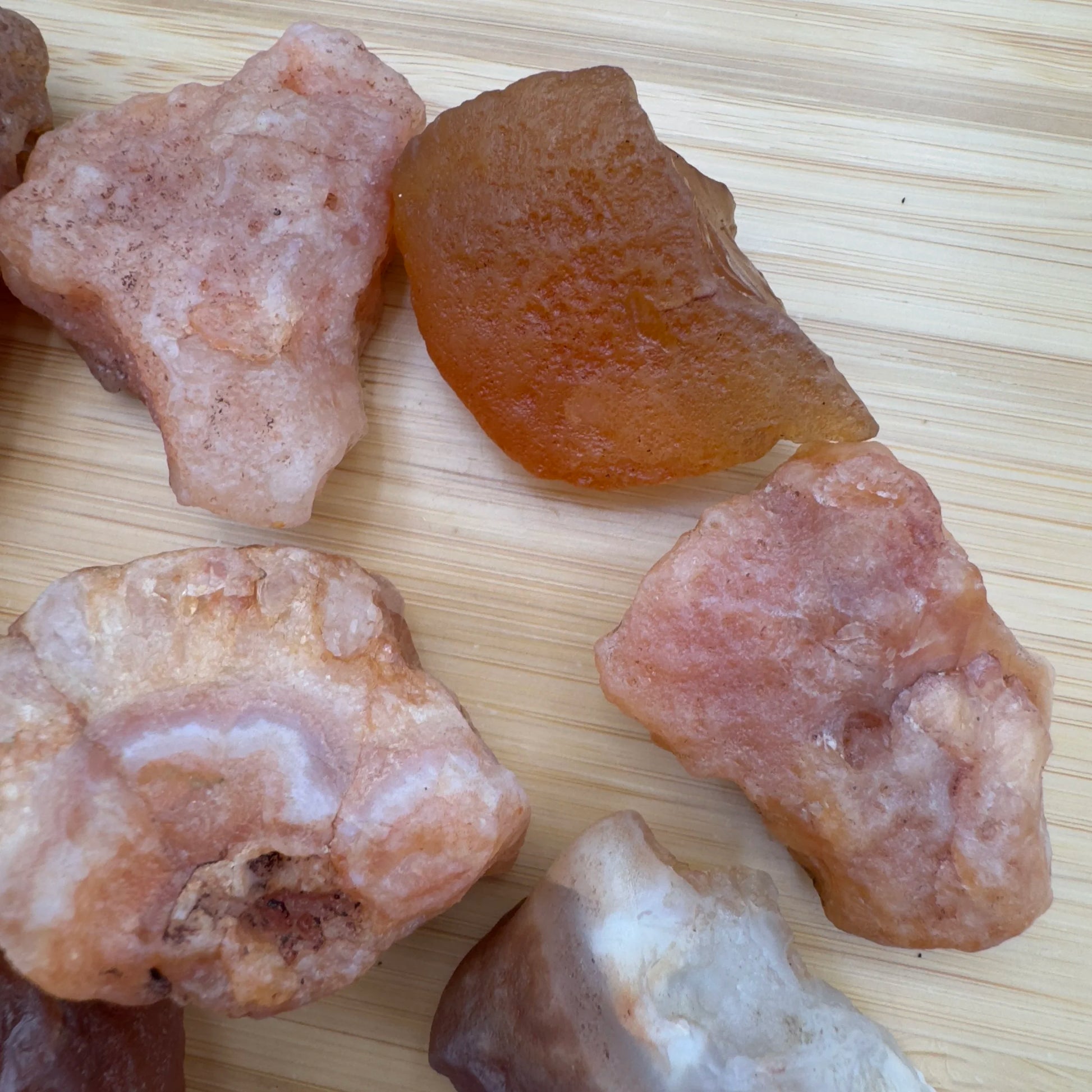 Underside detail of Carnelian raw stone, showing earthy tone.