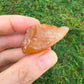 Grade a carnelian raw held in hand for size reference