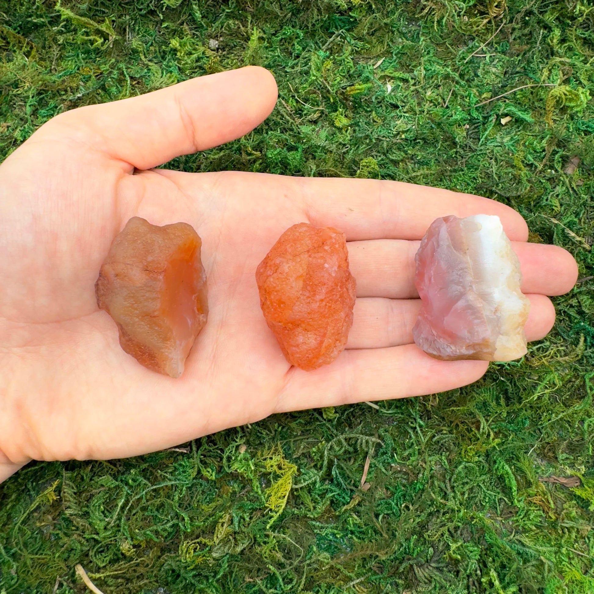 Detail shot of Grade A Carnelian raw under natural light