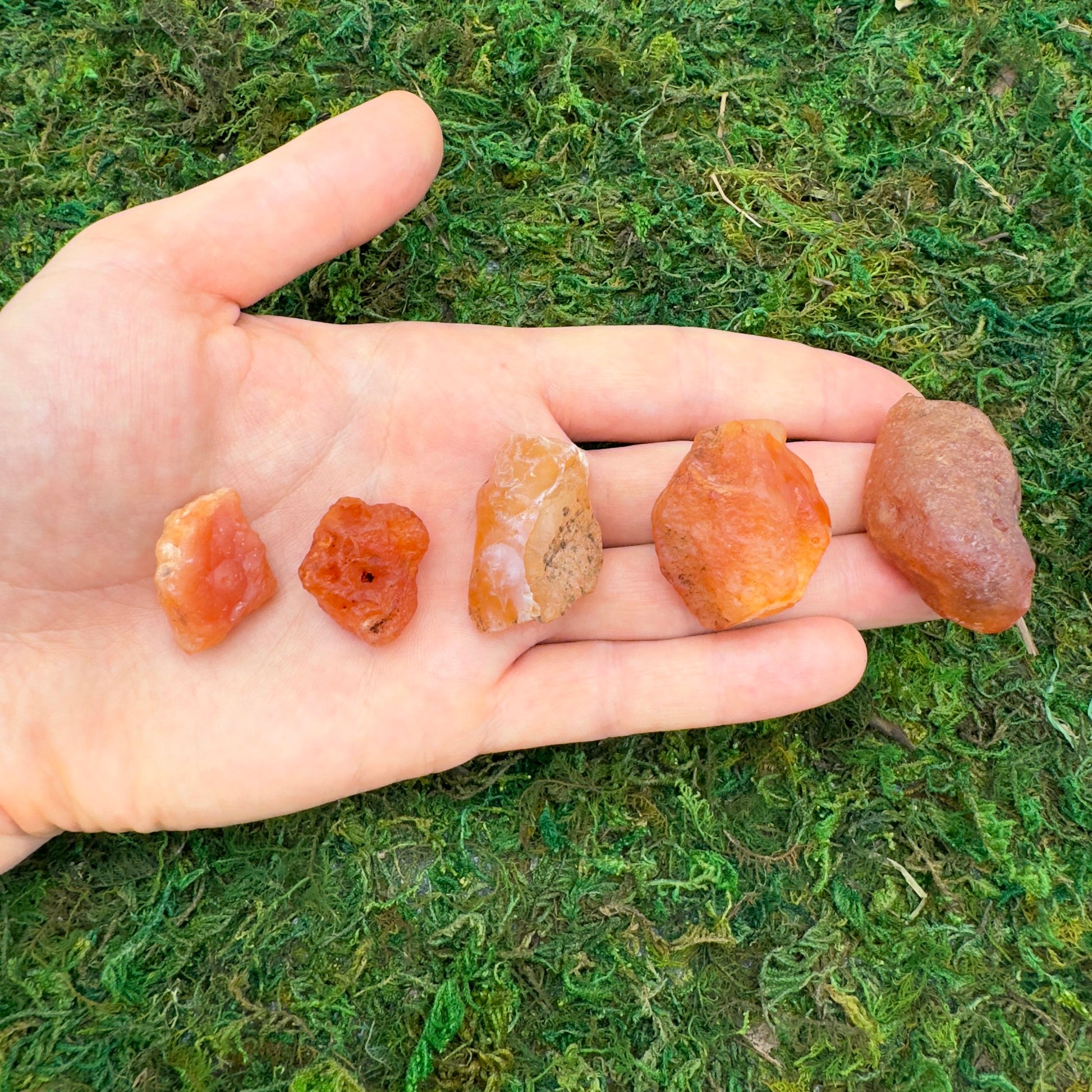 Detail shot of Grade A Carnelian raw under natural light