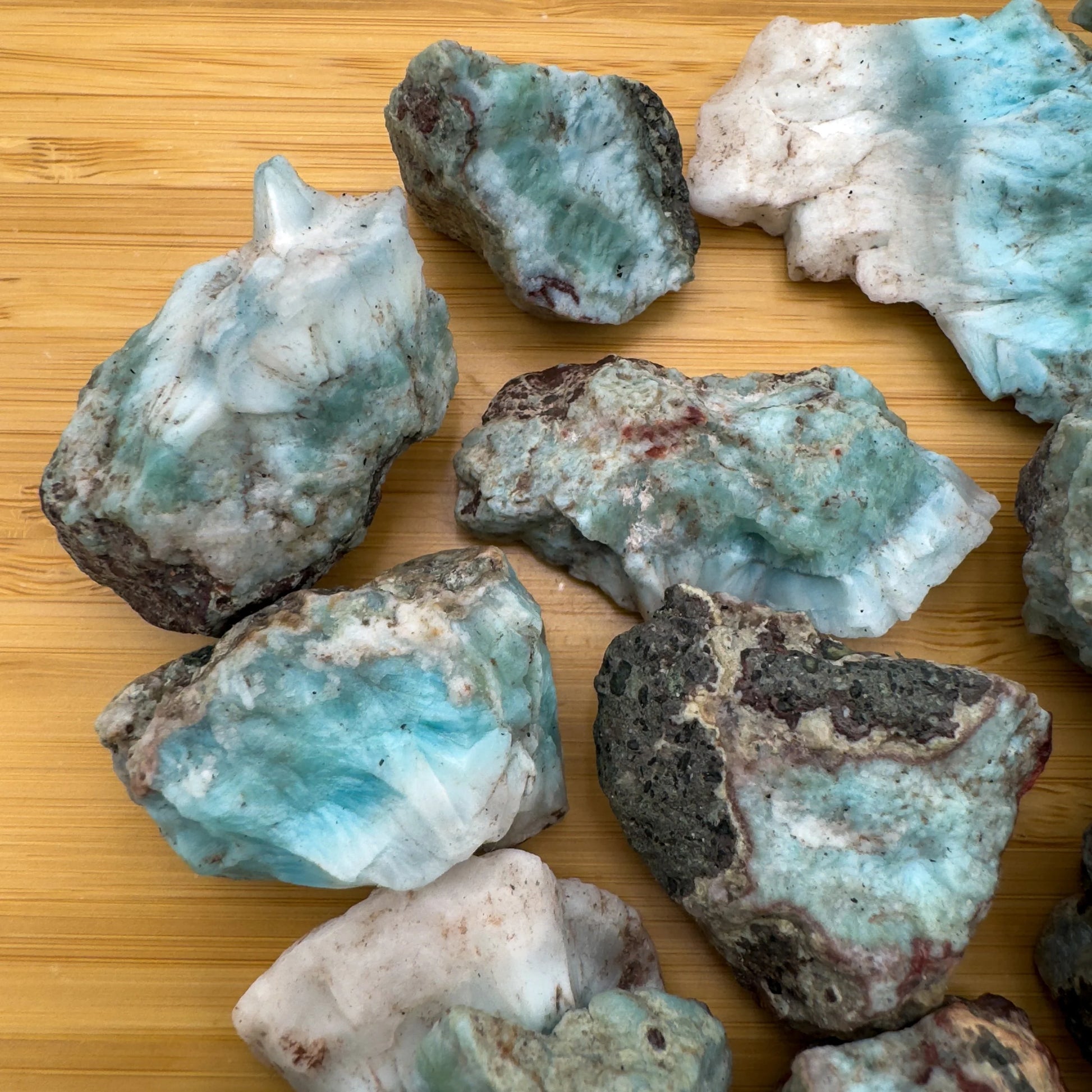 Handheld Larimar raw stone from Dominican Republic for meditation, Emotional Healing and Stress Relief