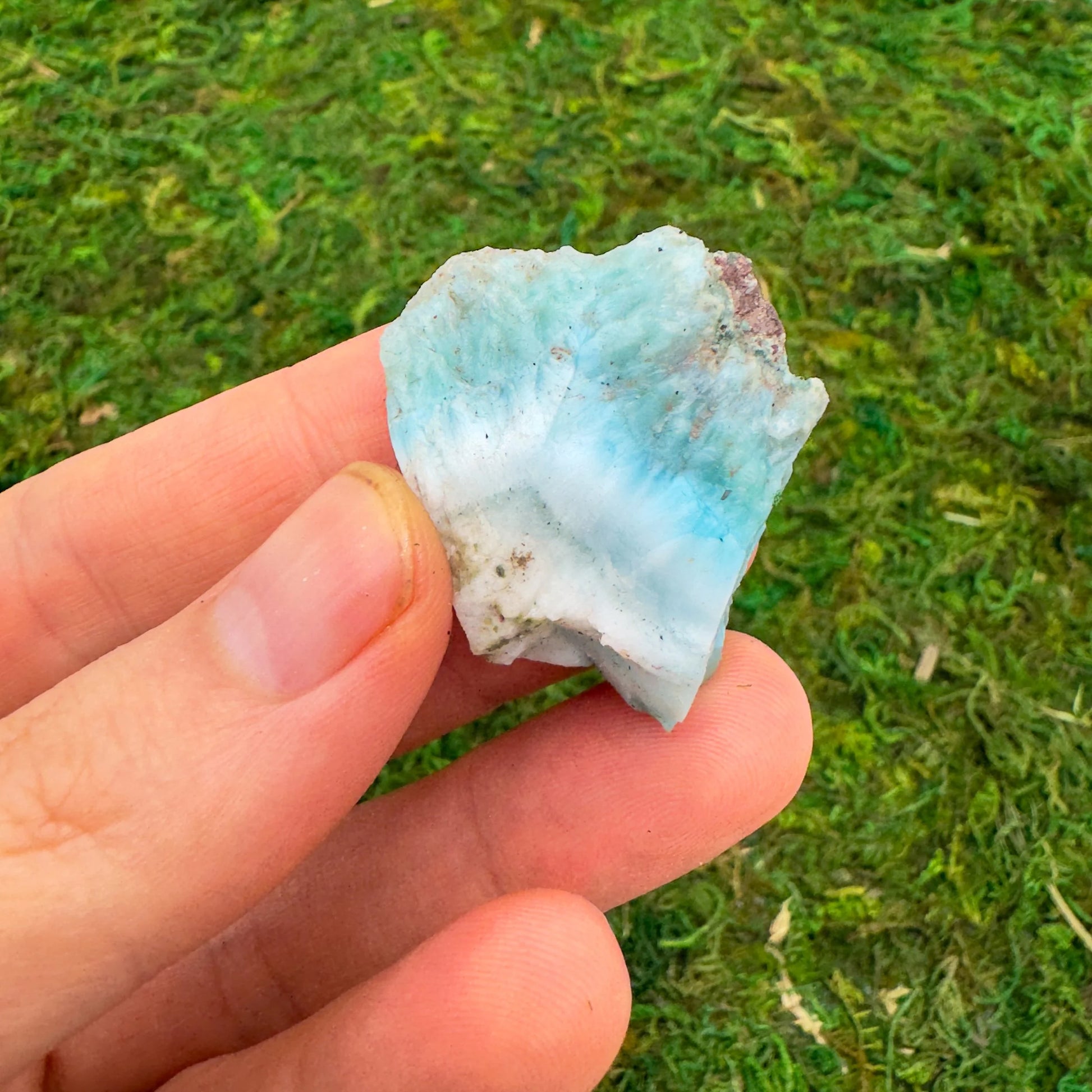 Larimar raw stone from Dominican Republic with Blue, White color, polished finish for mindful calm