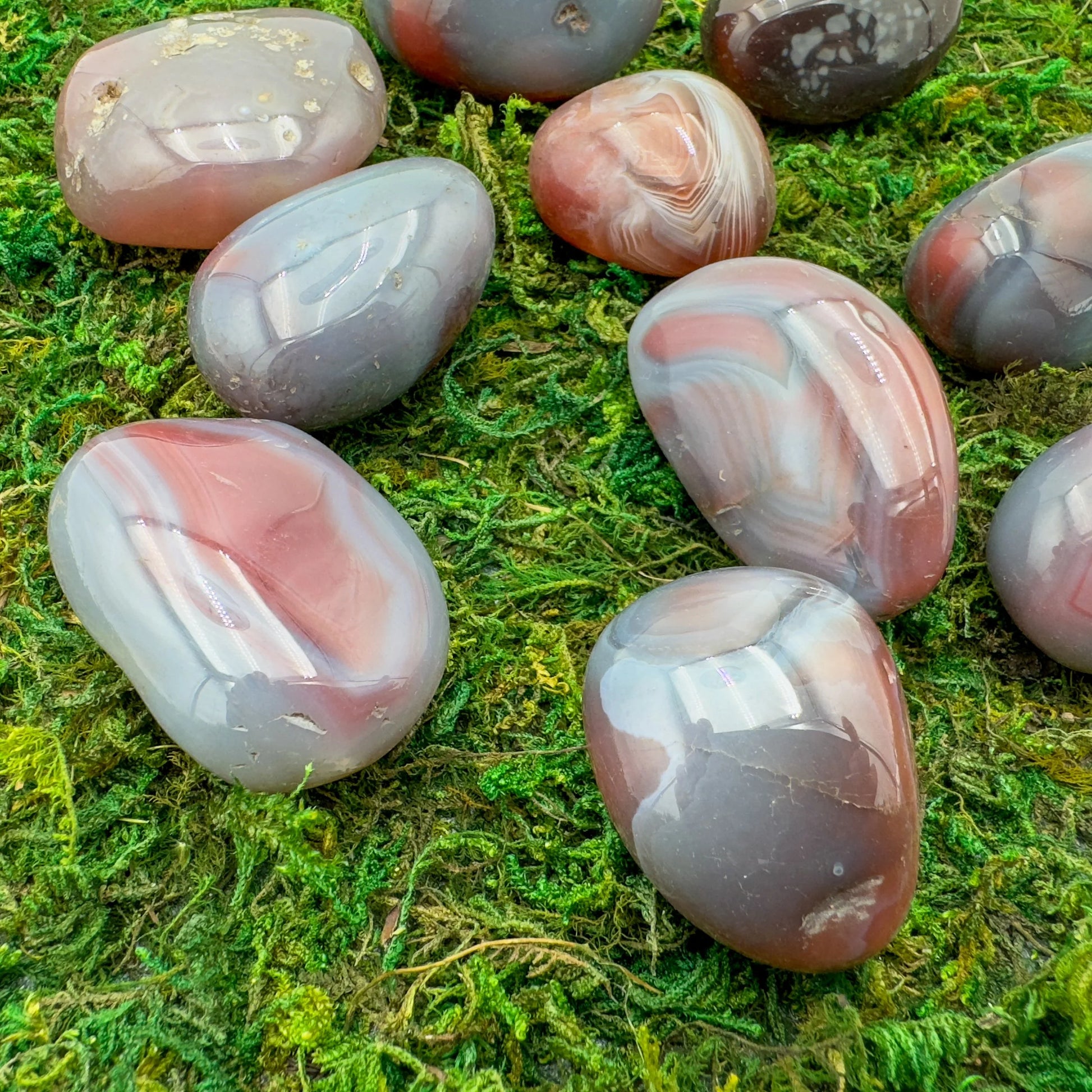 Full profile of Grade AA Red Agate tumbled stone ready to ship from Beyond Bohemian
