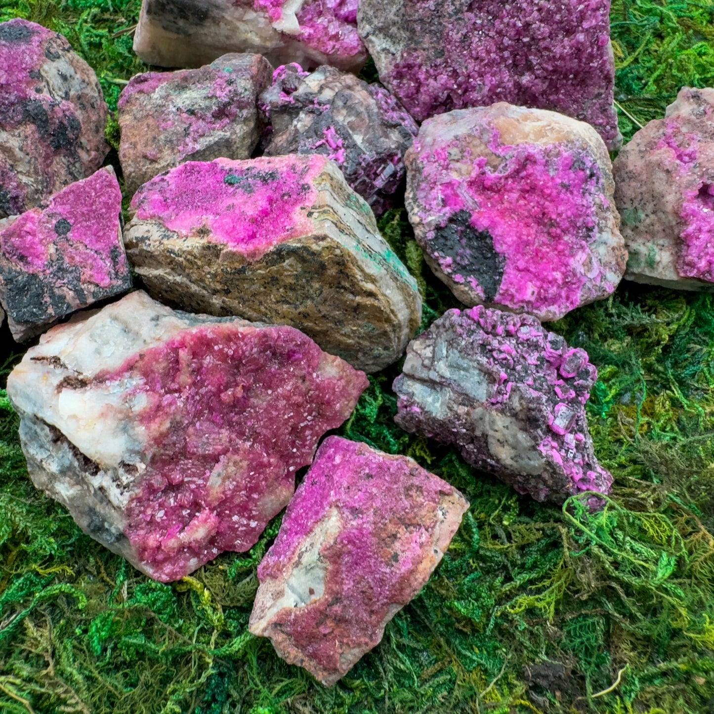 Back view of Grade AA Cobalt Calcite raw showing natural surface