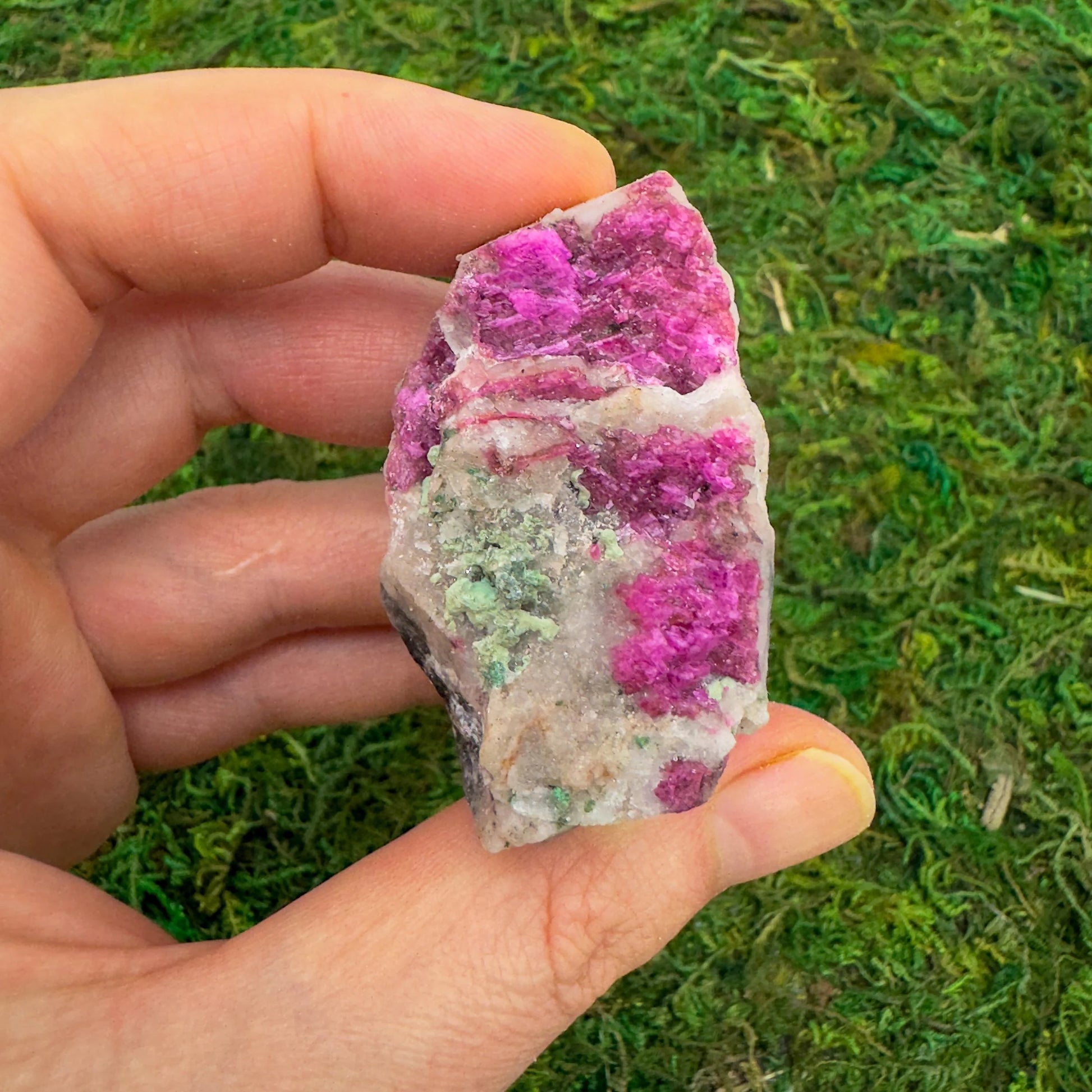 Full profile of Grade AA Cobalt Calcite raw ready to ship from Beyond Bohemian