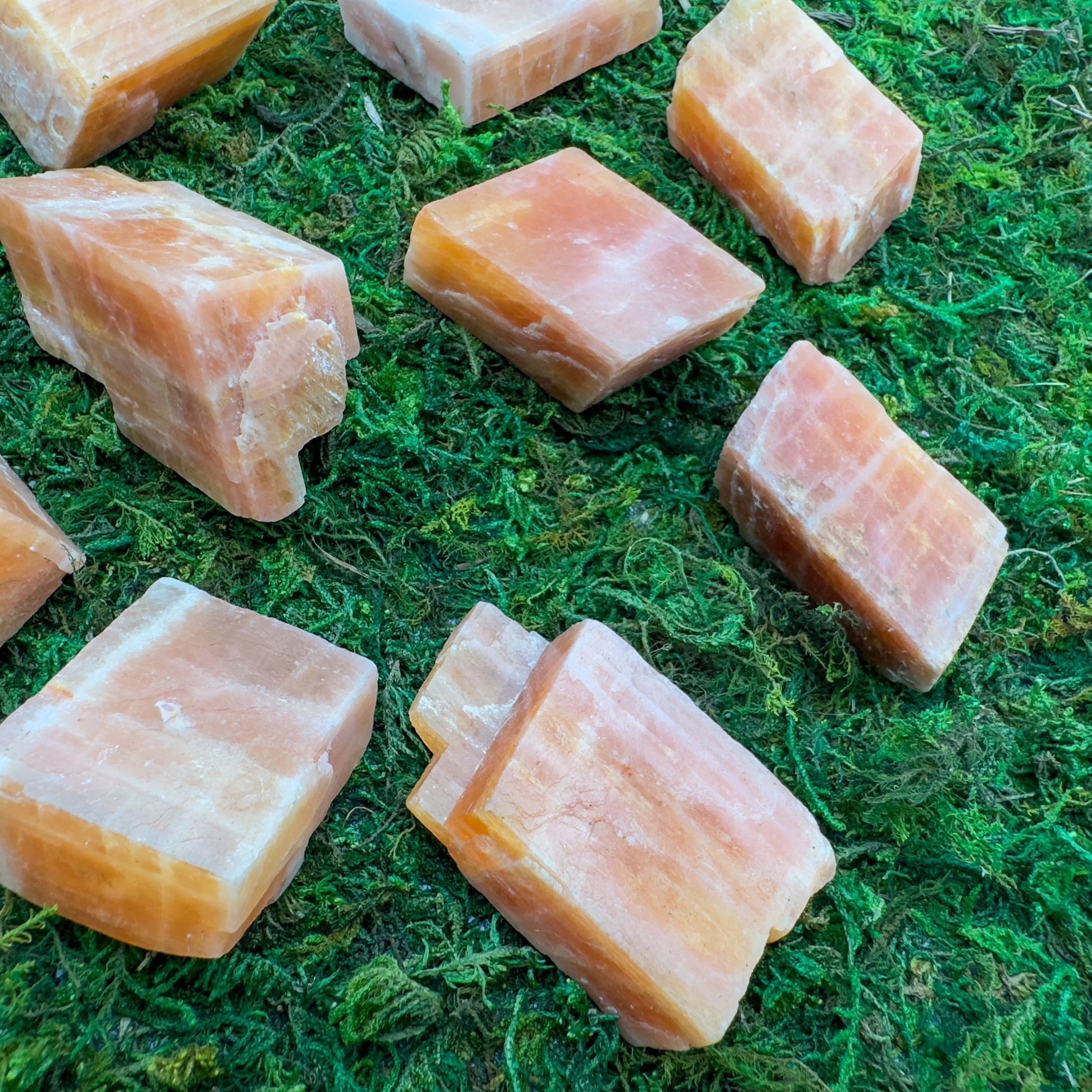 Full profile of Grade AA Orange Calcite raw ready to ship from Beyond Bohemian
